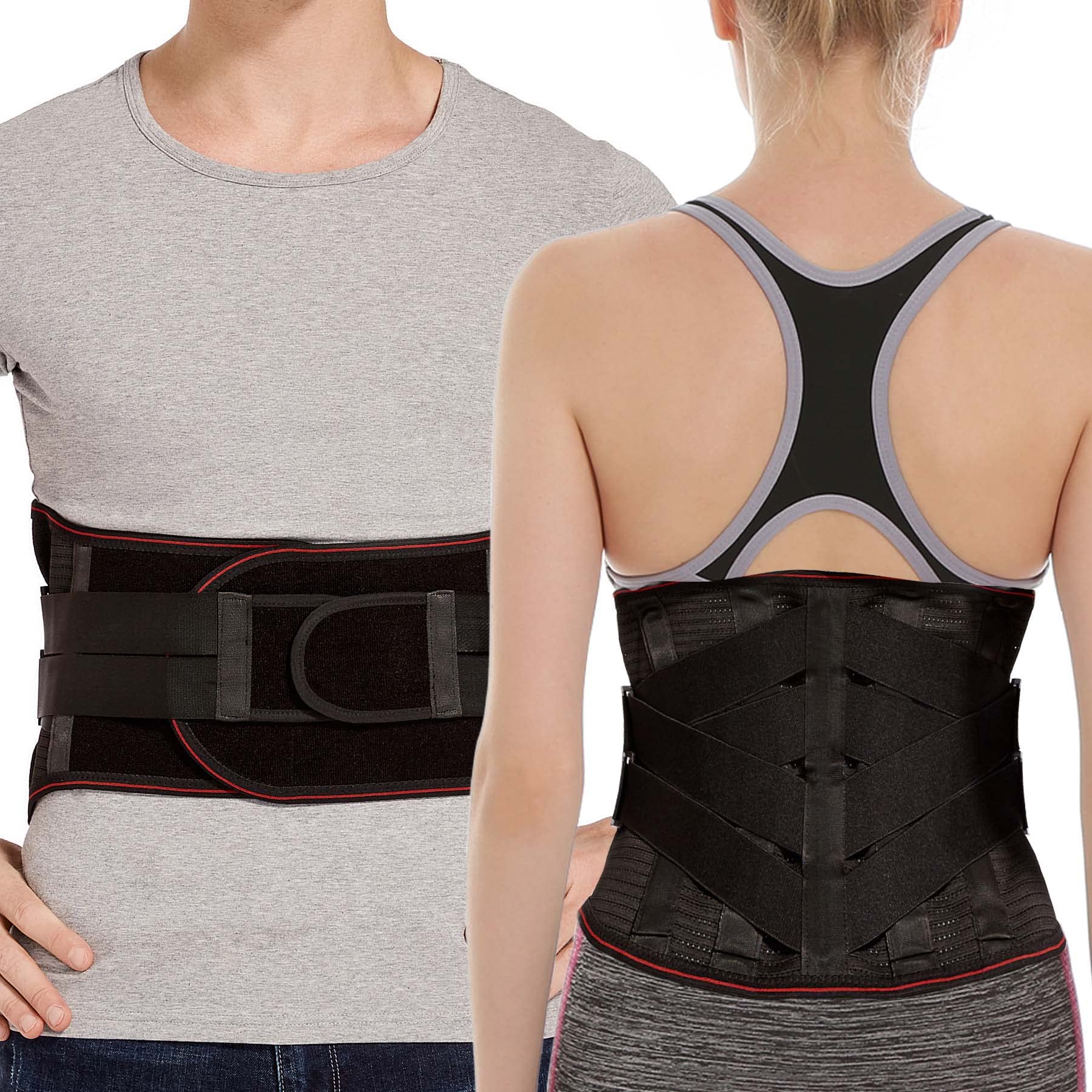 Lower Back Brace for Pain Relief - Adjustable Lumbar Support Belt with 5 Sticks & Reinforced Straps for Men & Women - Ideal for Work, Lifting, Moving & Daily Activities (Black, Medium)