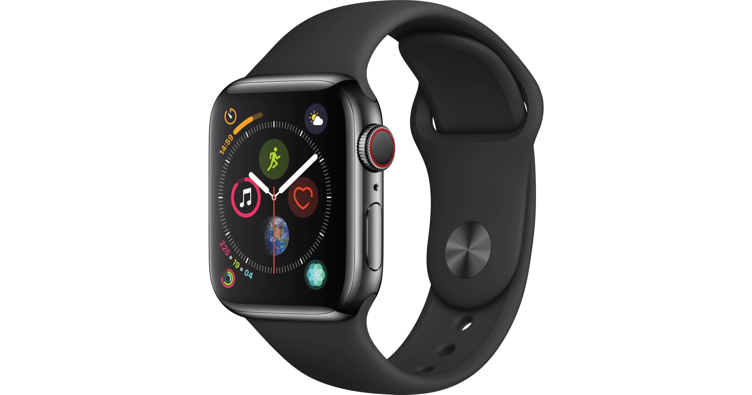 Refurbished Apple Watch Series 4 GPS + Cellular 40mm - Stainless Steel Case with Black Sport Band | Smartwatch for Fitness Tracking, Heart Rate Monitoring & iPhone Connectivity | Perfect for Workouts, Swimming & Everyday Wear