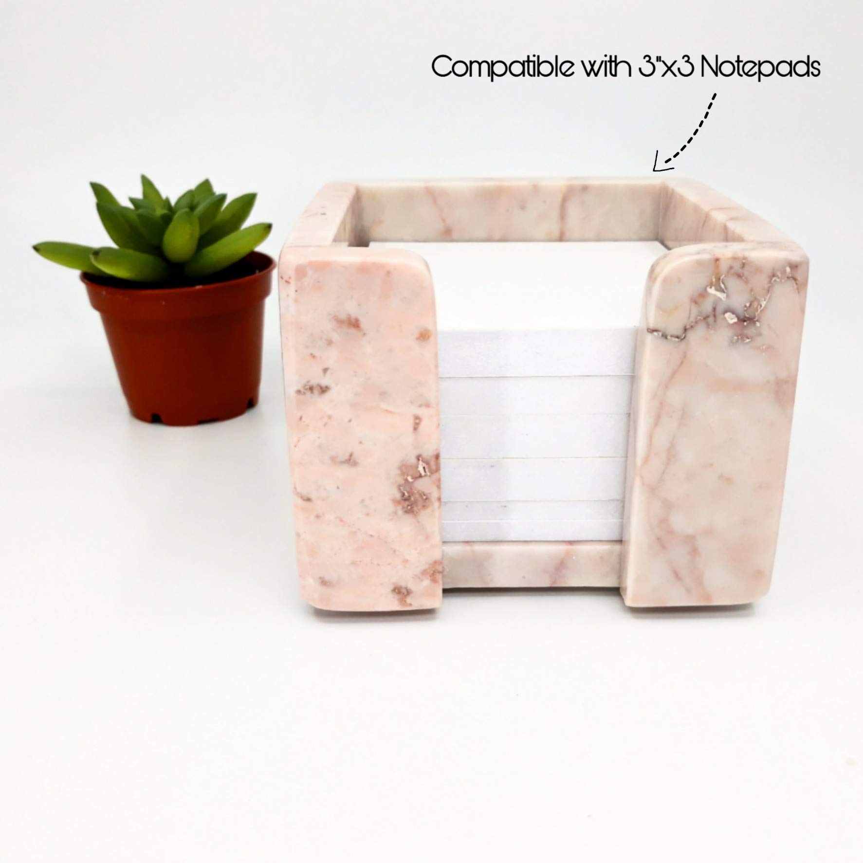 Pink Marble Sticky Note Memo Pad Cube Holder - Office Desk Organizer for Women, Perfect as Christmas Gift & Home Office Decor (Great for Work, Study, and Daily Reminders)