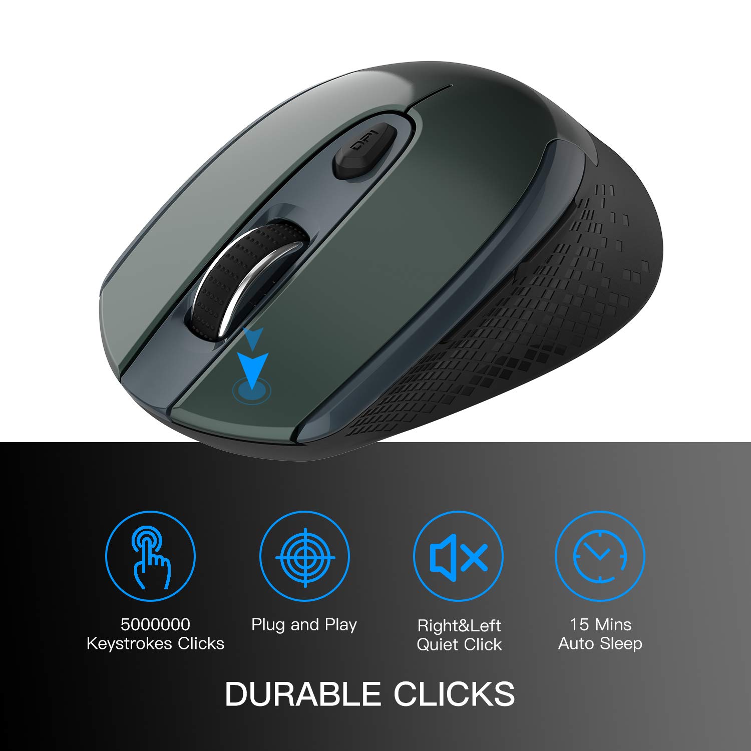 Cimetech Wireless Ergonomic Optical Mouse - 2.4G Silent 6-Button USB Mouse with 3 Adjustable DPI for Laptop, Desktop, Mac, PC - Dark Green | Perfect for Office, Gaming, and Travel