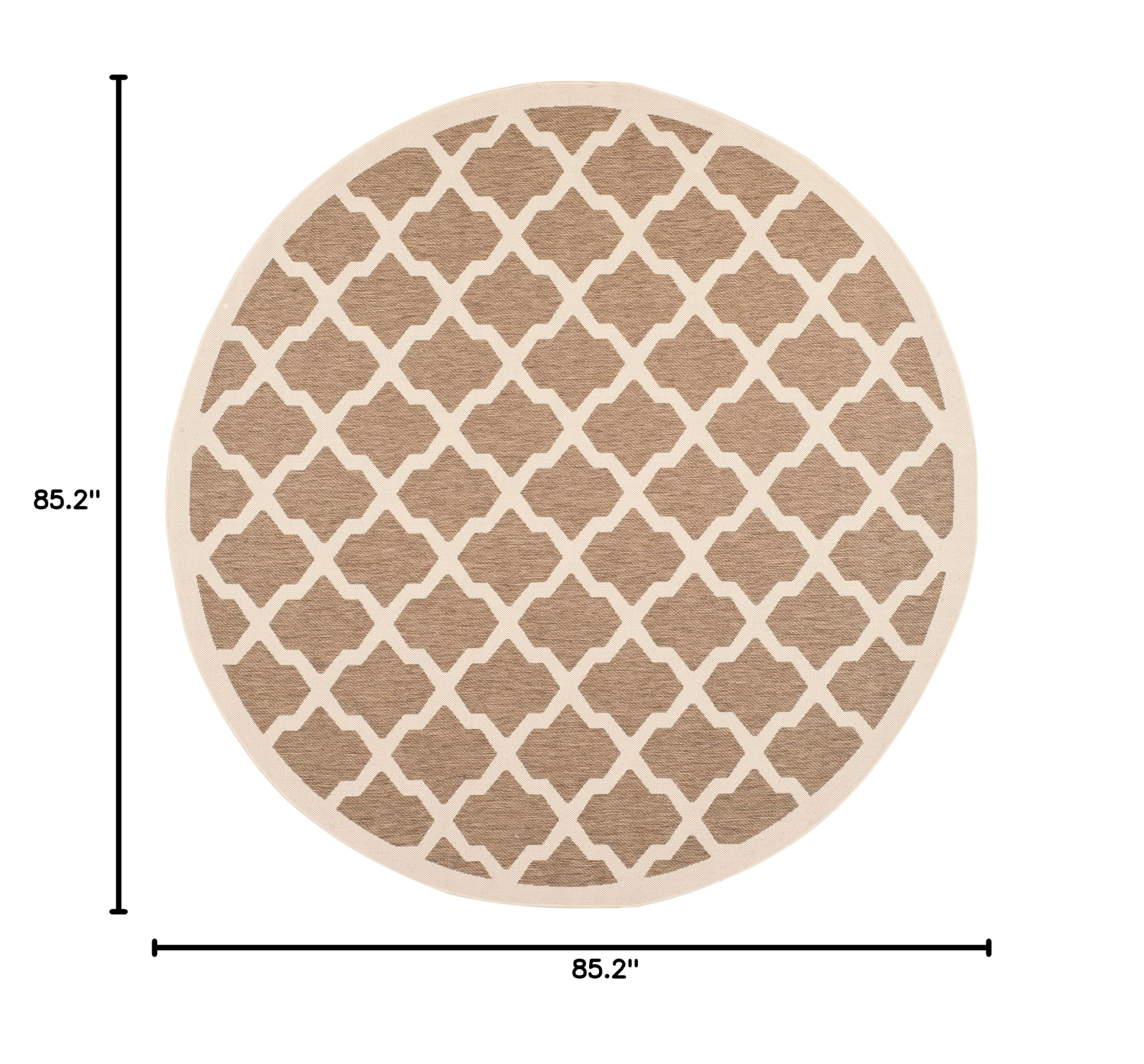 SAFAVIEH Courtyard Collection 7'1 Round Area Rug - Brown & Bone Trellis Design, Non-Shedding, Easy Care, Washable Indoor/Outdoor Rug for Living Room, Bedroom, Patio, Backyard, Mudroom (CY6903-242)