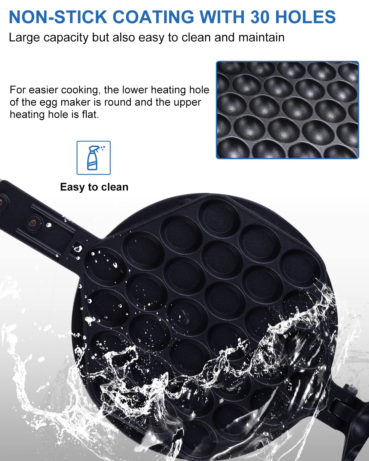 BAOSHISHAN 2800W Commercial Bubble Waffle Maker - Double Grid Electric Waffle Machine with 50-250°C Temperature Control, 180° Rotation & 0-5 Min Timer - Perfect for Cafes, Snack Shops & Home Breakfast (220V)