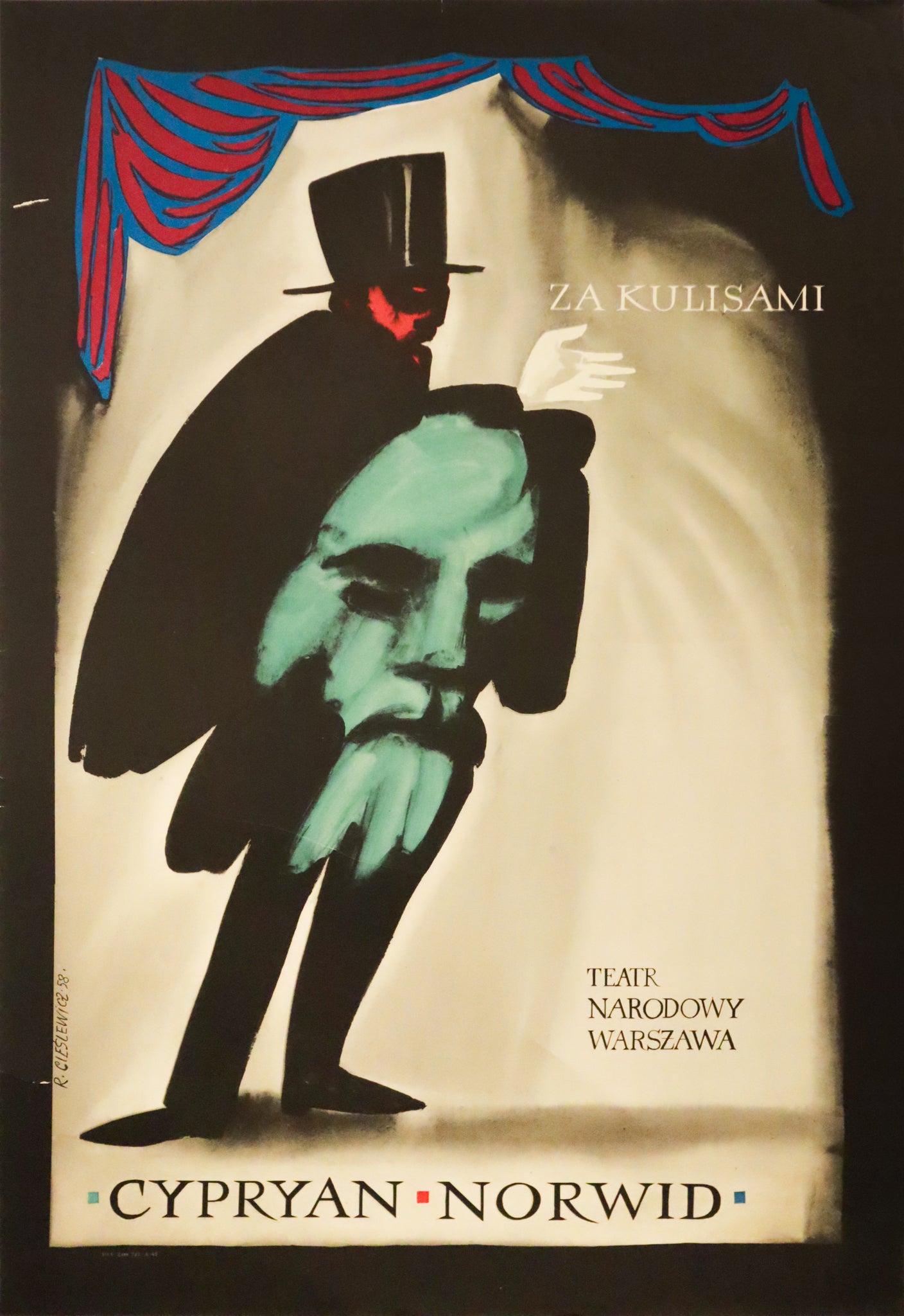 1958 Polish Theater Poster - Za Kulisami (Behind the Scenes) by Cypryan Norwid & Cieślewicz | Vintage Drama Art Print for Home Decor, Theater Lovers & Collectors