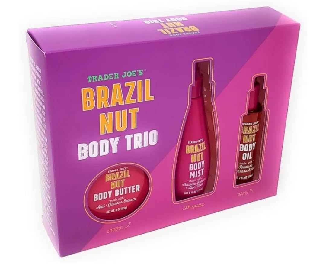 Trader J Brazil Nut Body Trio Set - Nourishing Body Butter, Refreshing Body Mist & Hydrating Body Oil - 3-Piece Skincare Gift for Dry Skin | Perfect for Spa Day & Self-Care Routine