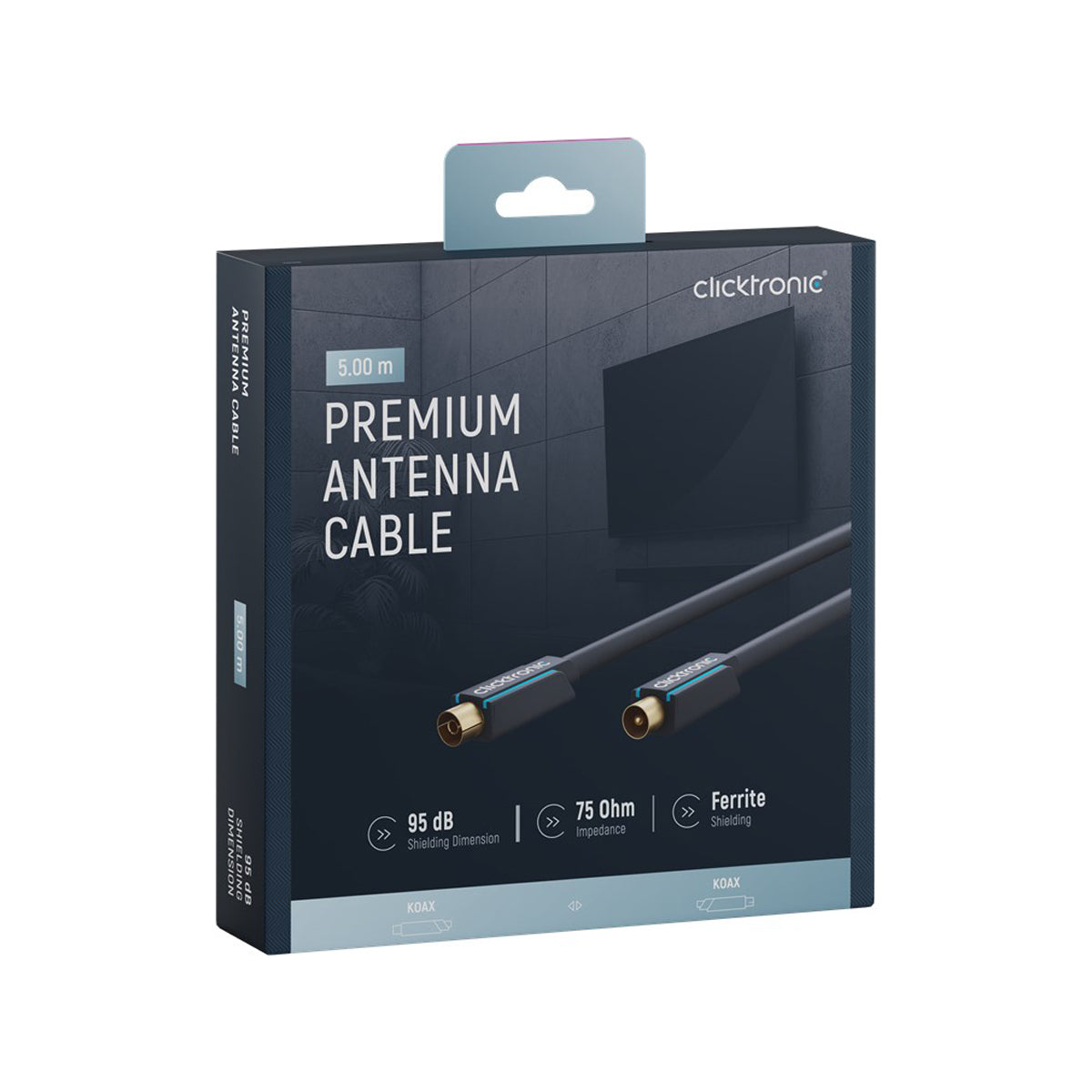 High-Speed Clicktronic Coaxial Antenna Cable 5m (16.4ft) - 75 Ohm RG6 Digital TV Satellite Internet Signal Booster - Perfect for Home Theater, Gaming & Outdoor TV Setup
