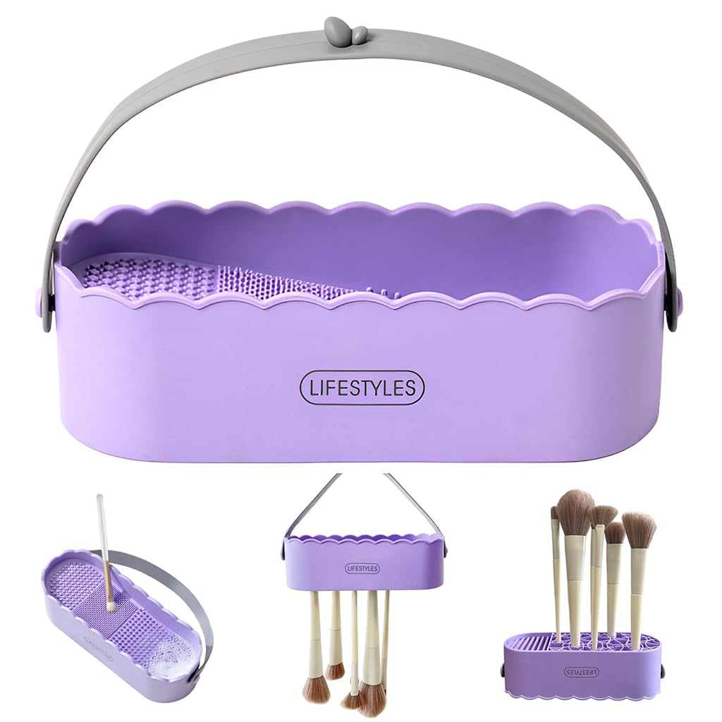 ZIBUYU® Double-Sided Silicone Makeup Brush Cleaner & Drying Rack – Multifunctional Makeup Brush Cleaning Basket for Deep Cleaning & Air Drying – Perfect for Home, Salon, and Travel Makeup Brush Care