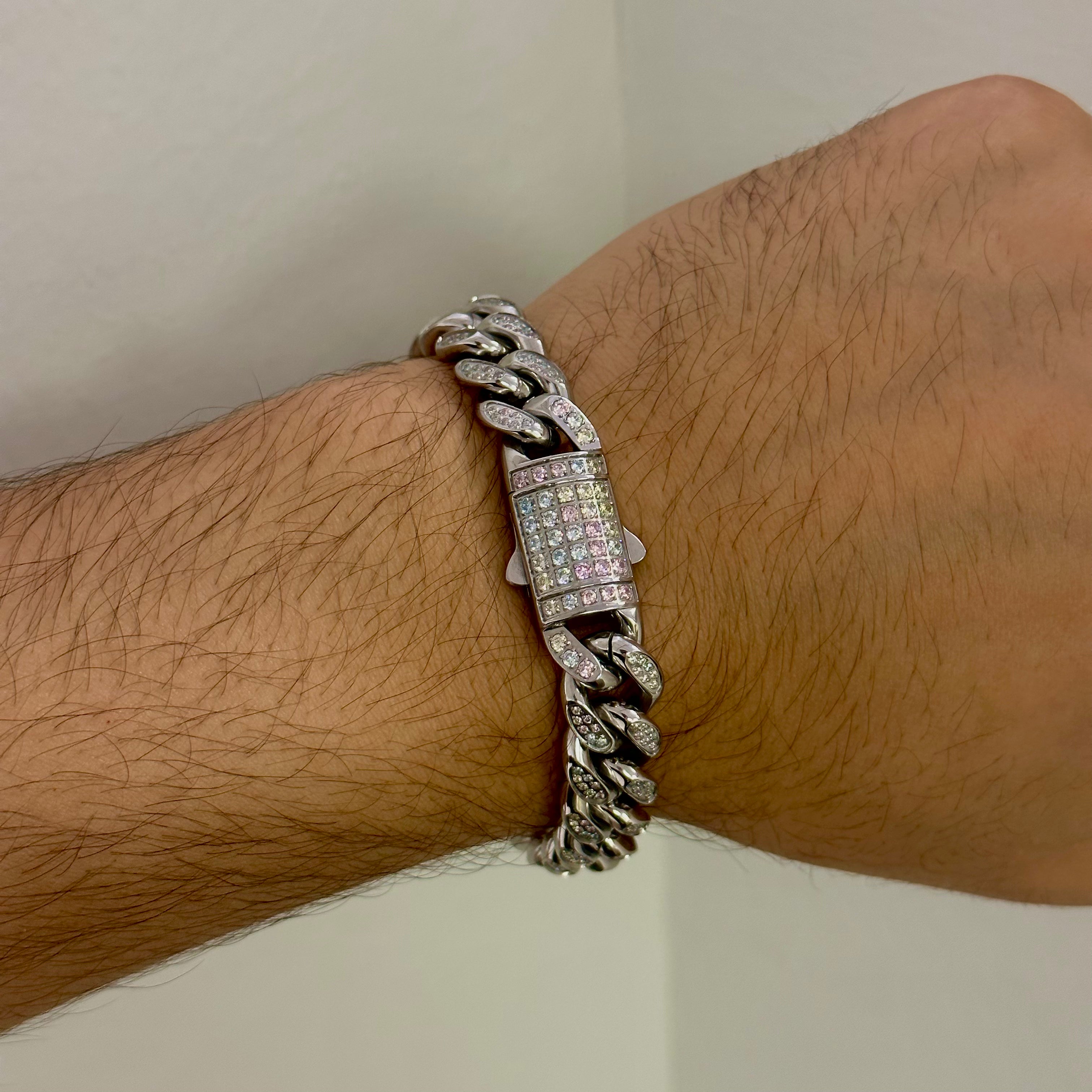12mm Easter Camo Iced Pavé Cuban Link Bracelet for Men - Stainless Steel Hip Hop Jewelry - Perfect for Easter Gifts, Streetwear Fashion & Party Accessories