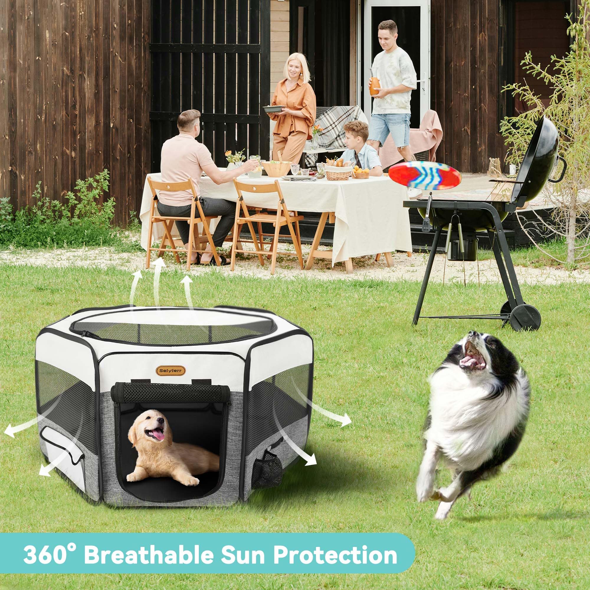 Portable Dog Playpen with Removable Mesh Shade Cover - Foldable Pet Play Pen for Puppies & Small Cats - Indoor/Outdoor Use for Backyard, Travel & Home Training (8 Panels, 24