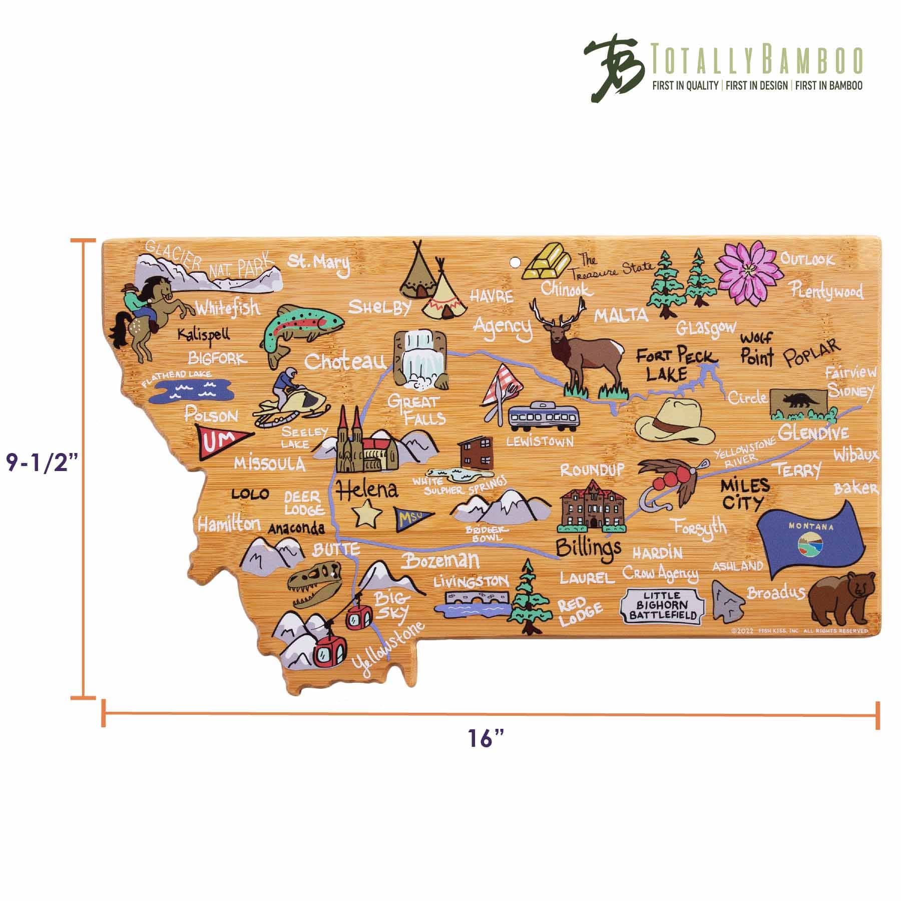 Premium Montana Wood Cutting Board with Fish Kiss™ Artwork - Durable Kitchen Essential for Chopping, Serving & Decor