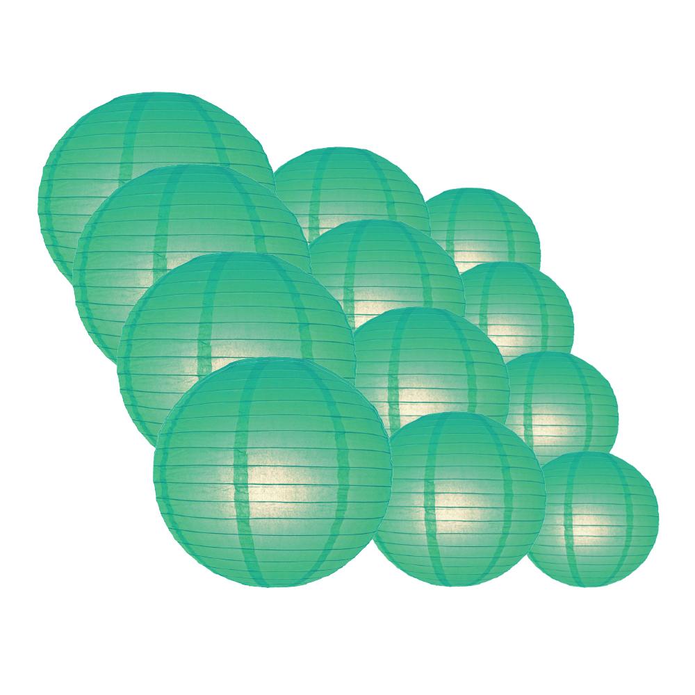 12-Piece Teal Green Paper Lantern Decoration Set - 12/10/8 Inch Hanging Party Decor for Weddings, Birthdays & Home Decorations