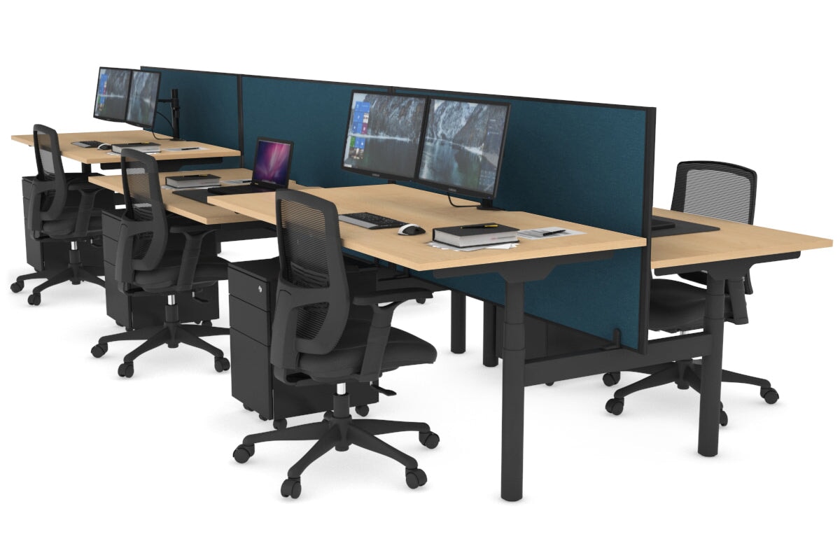 Flexi Premium Height Adjustable 6-Person H Bench Workstation - Black Frame [1800L x 800W with Cable Management] - Ideal for Office, Coworking Spaces & Home Offices