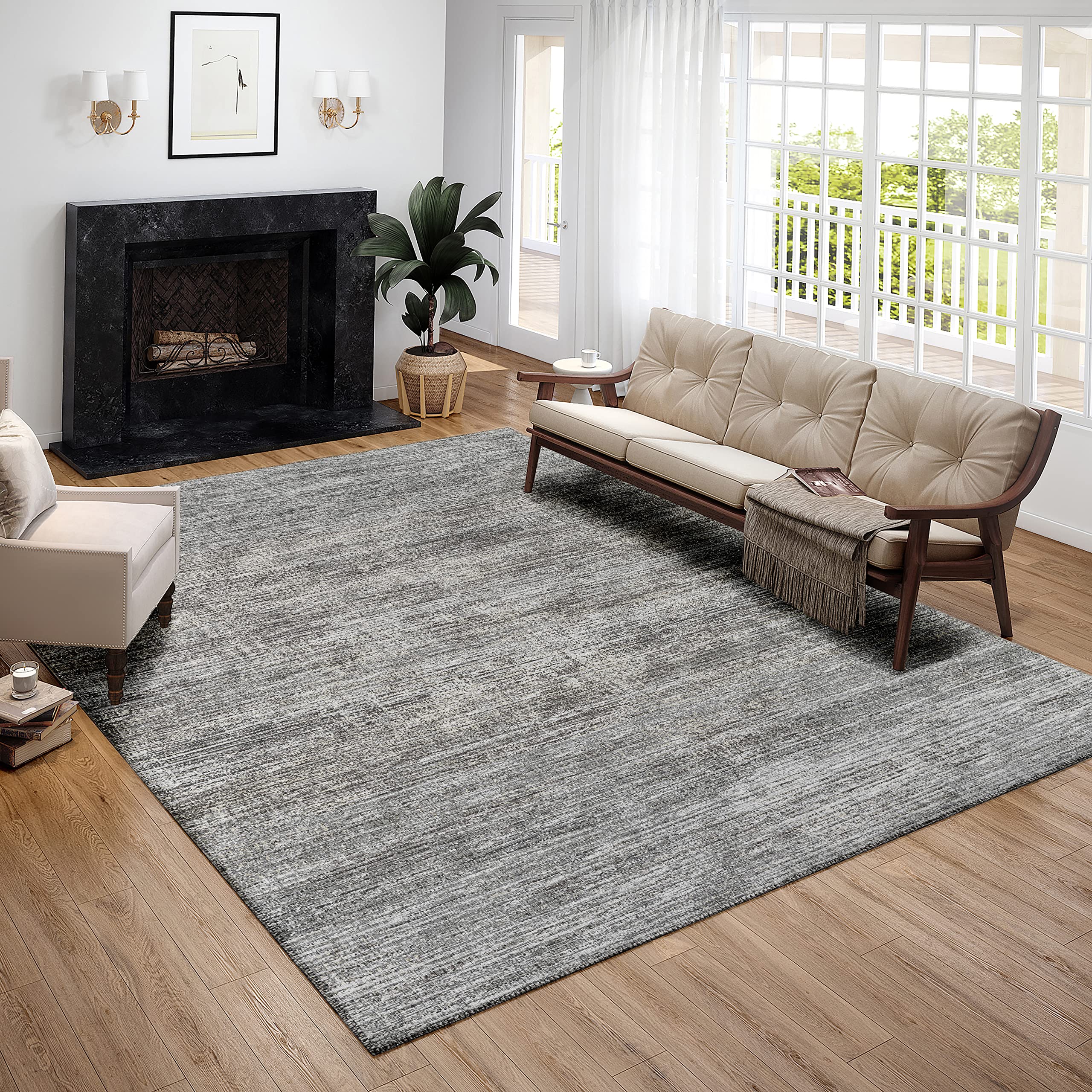 Addison Rugs Marston 8' x 10' Silver Indoor/Outdoor Area Rug | Stain Resistant & Machine Washable | Non-Shedding Transitional Design | Perfect for Bedroom, Living Room, Dining Room & Kitchen | Great for Patio, Deck or Sunroom Decor