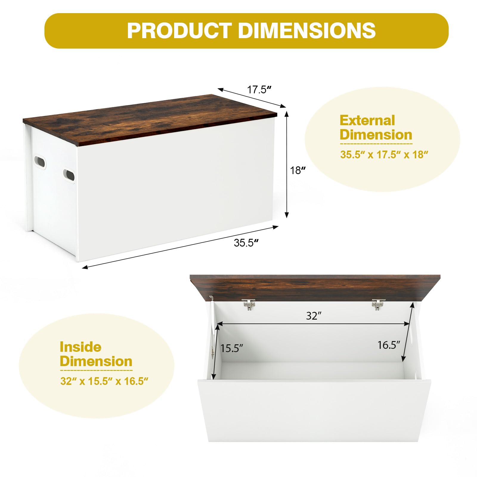 Costzon Wooden Kids Toy Storage Box - 35.5