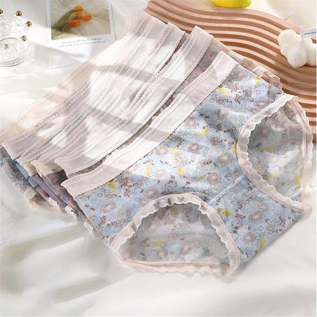 6-Pack Women's Cotton Lace Mid-Waist Breathable Underwear - Soft Ice Silk Seamless Panties for Summer Comfort (Size L, Color A) | Perfect for Daily Wear, Yoga, Travel & Hot Weather