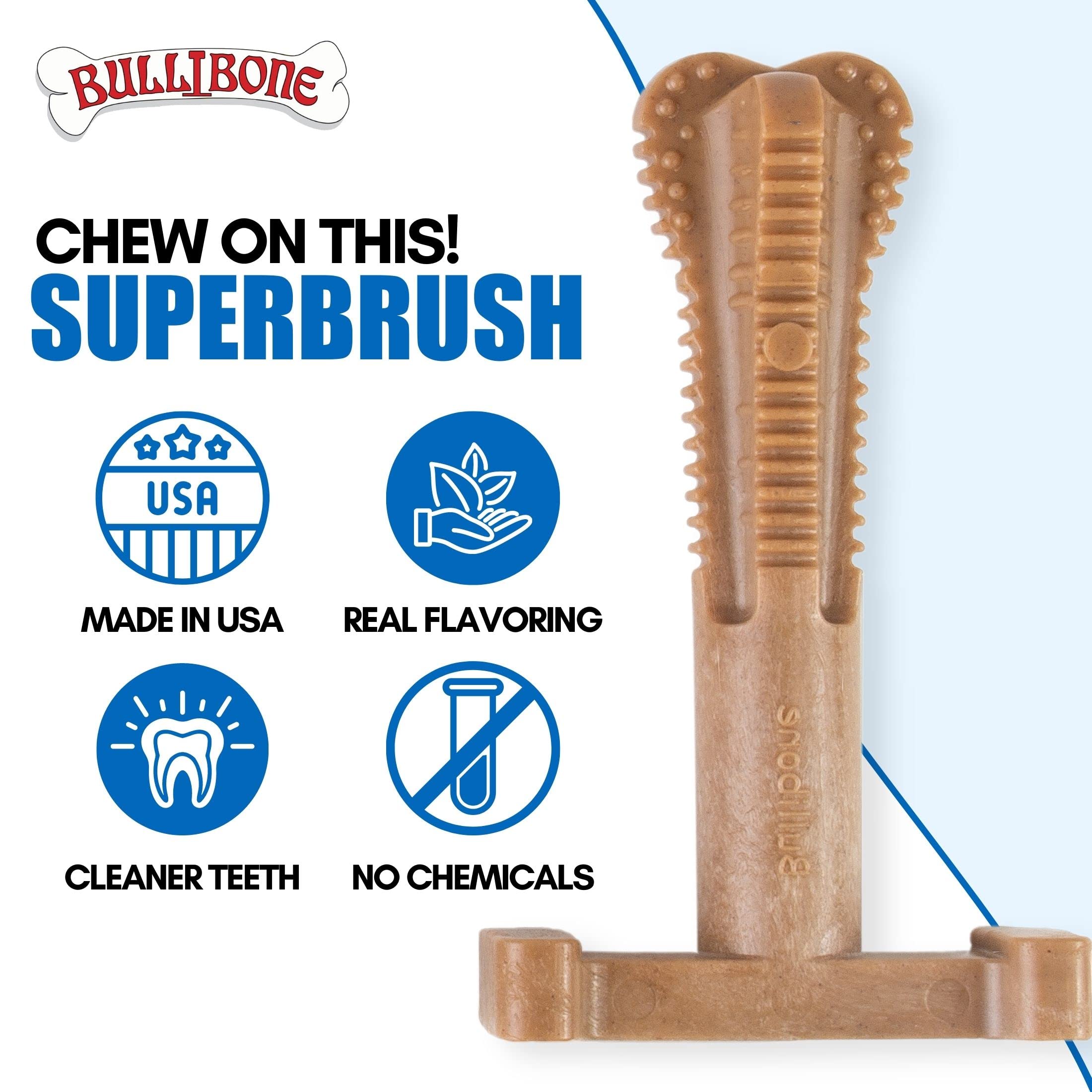 Bullibone SuperBrush: Long-Lasting Nylon Dog Toothbrush Chew Toy with Apple Cinnamon Flavor for Dental Health & Oral Care - Perfect for Puppy Teething, Fresh Breath & Playtime