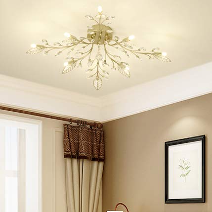 Black & Gold 10-Light Contemporary Leaf Semi Flush Mount Ceiling Light with Clear Crystal Accents - Modern Dining Room, Bedroom, or Hallway Lighting Fixture
