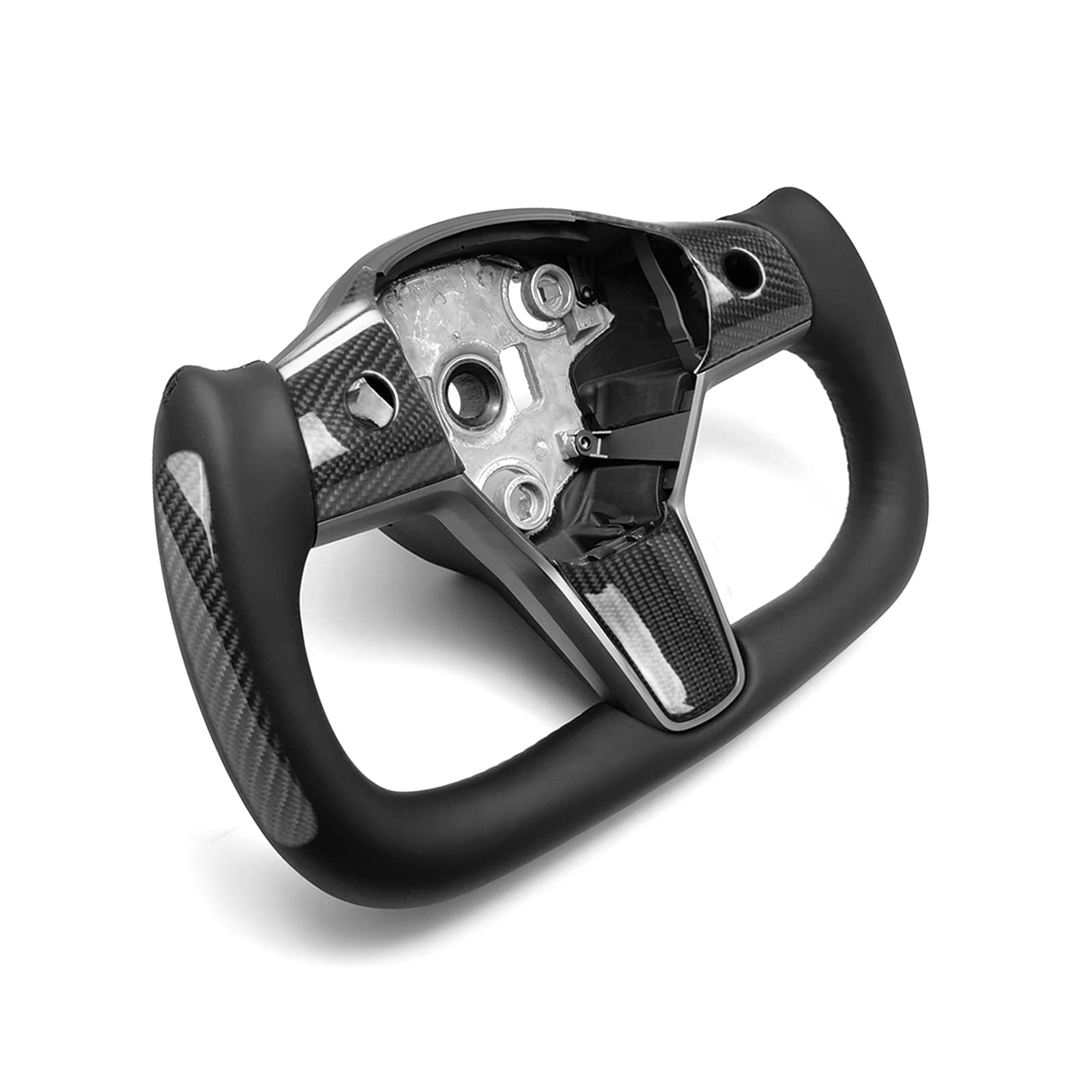 YAMUDA Carbon Fiber Steering Wheel Compatible with Tesla Model 3 & Y (All Years) - Black Square Aircraft-Style Design for Enhanced Grip & Sporty Look | Perfect for Racing Enthusiasts & Car Modifications