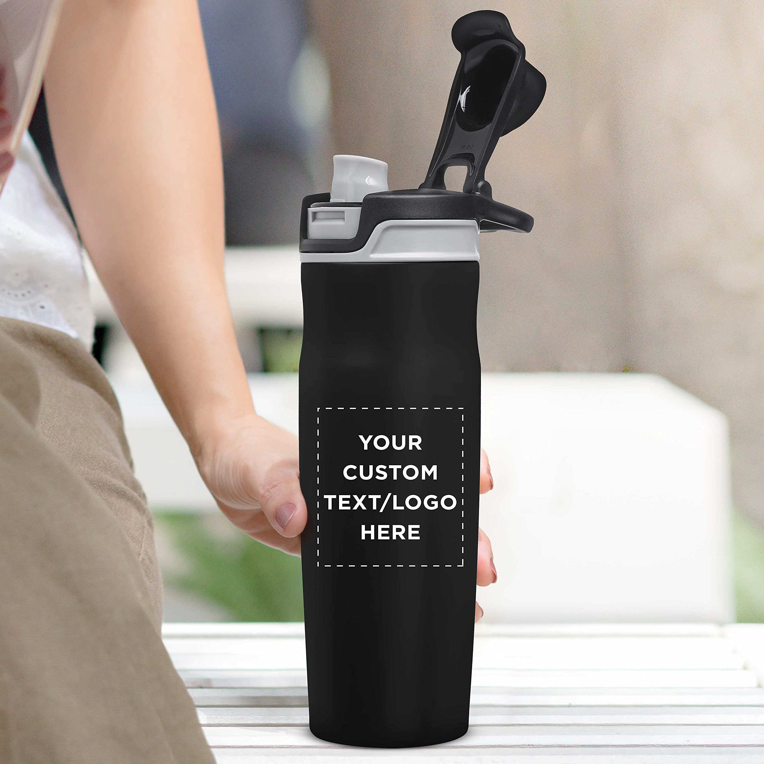 Custom Juno 20oz Water Bottles with Flip Lid - Set of 6 Reusable Personalized Bottles for Gym, Hiking, Cycling & School - Bulk Pack Black - Perfect for Sports, Outdoor Activities & Daily Hydration