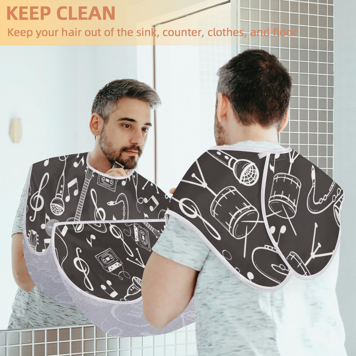 Doodle Style Beard Bib Hair Catcher for Men - Non-Stick Shaving Apron with Suction Cups - Perfect Grooming Cloth for Beards - Great Birthday Gift for Husband or Dad - Ideal for Barbershops & Home Shaving