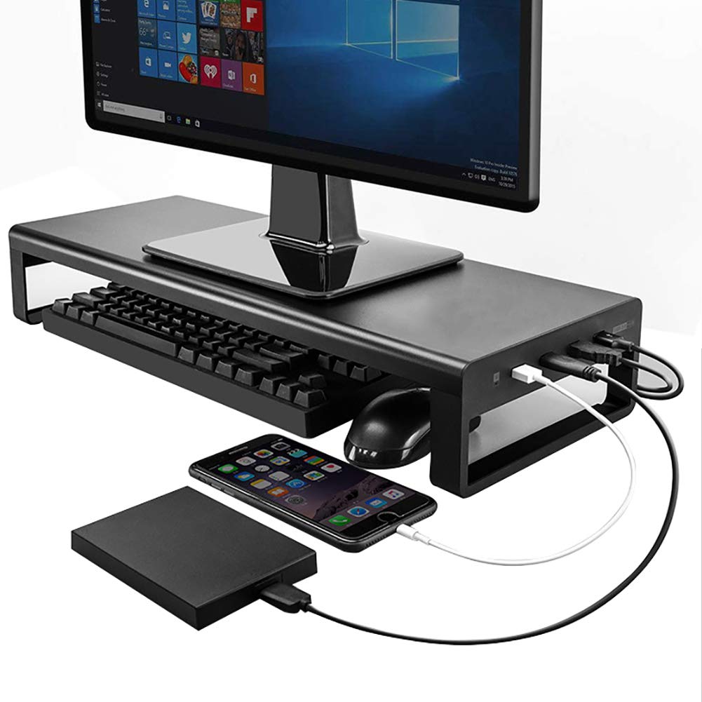 Aluminum Laptop Stand with USB 3.0 Hub - Ergonomic Monitor Riser & Desk Organizer for MacBook, Notebook, PC up to 27