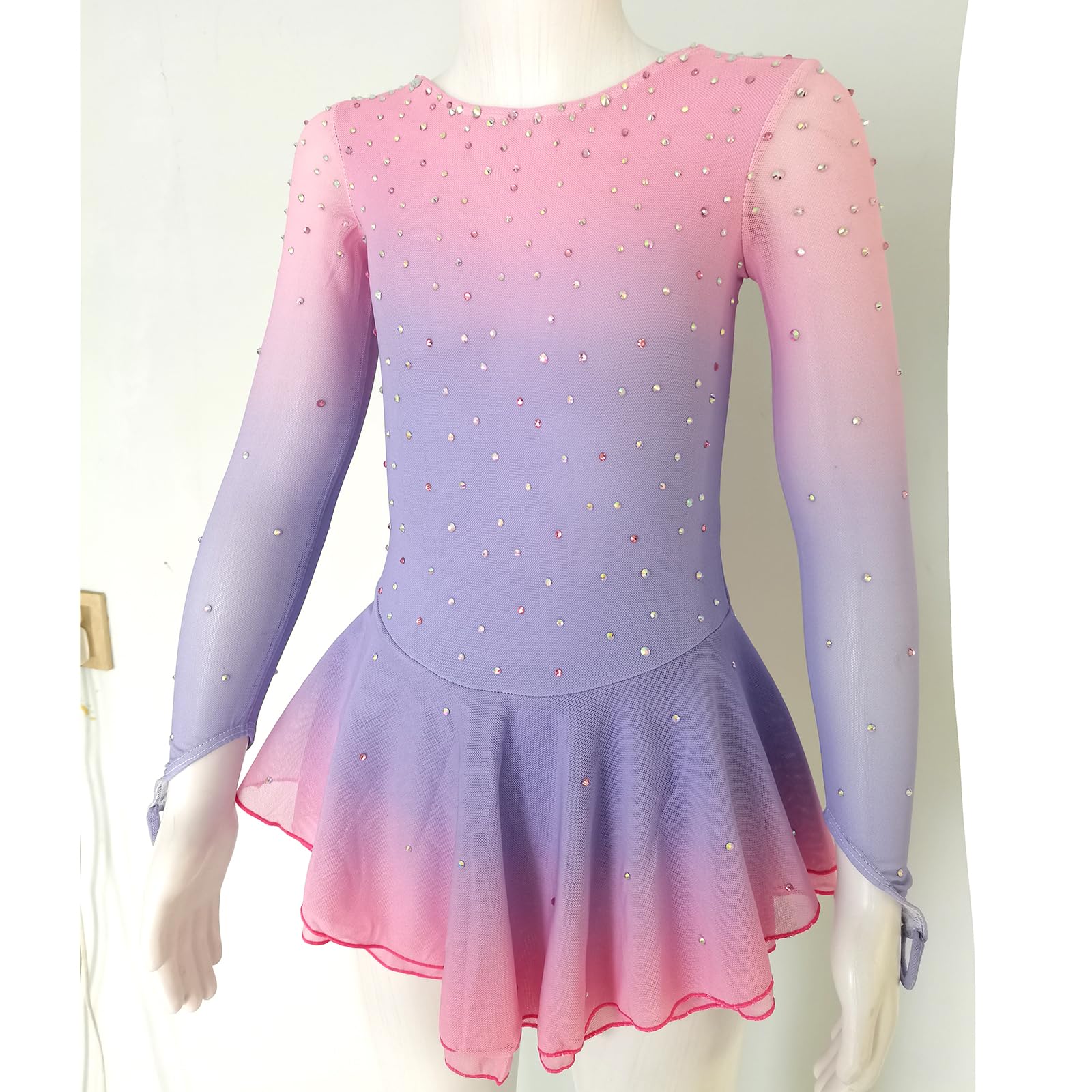 Girls' Pink Figure Skating Dress - Sparkly Performance & Competition Costume for Ice Skating Shows, Recitals, and Events