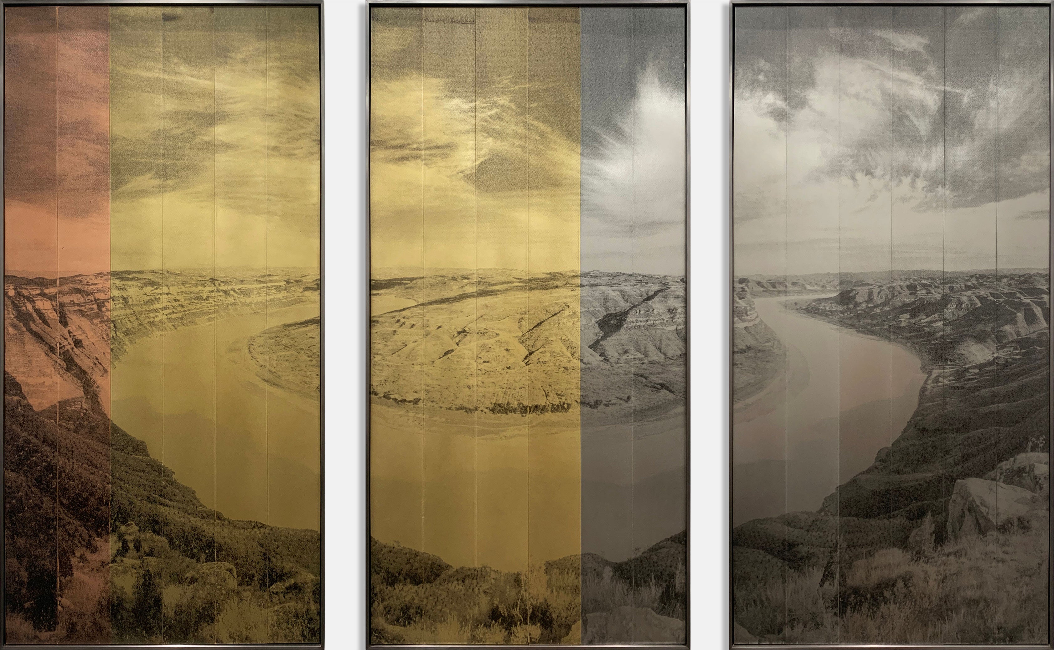 Brass Plate Etching Art Wall Decor - Yellow River Landscape Painting - Perfect for Living Room, Bedroom & Office Decoration