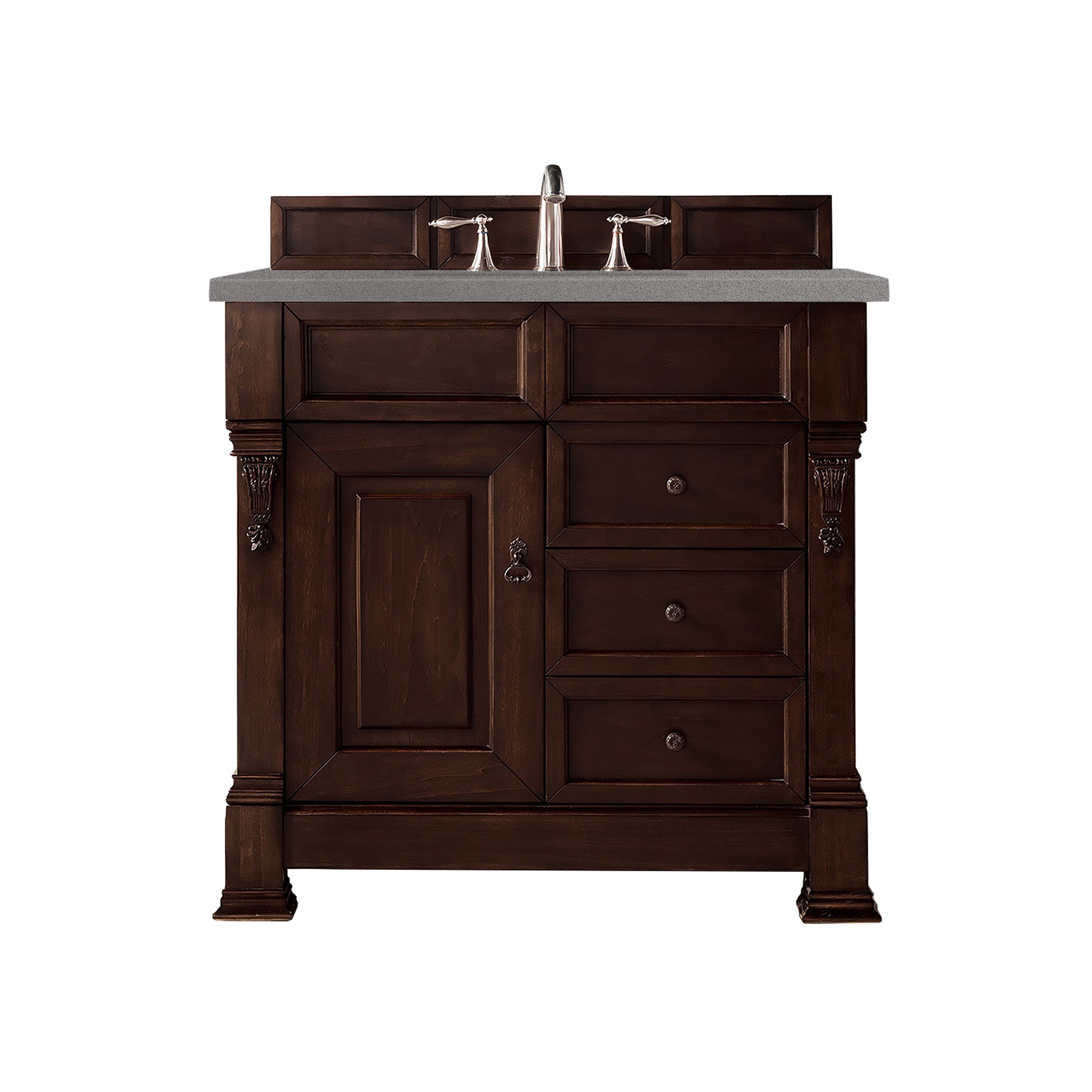 Brookfield 36 Inch Single Bathroom Vanity with Burnished Mahogany Finish & 3CM Gray Expo Quartz Countertop - Perfect for Modern Home, Apartment, and Guest Bathroom Renovations