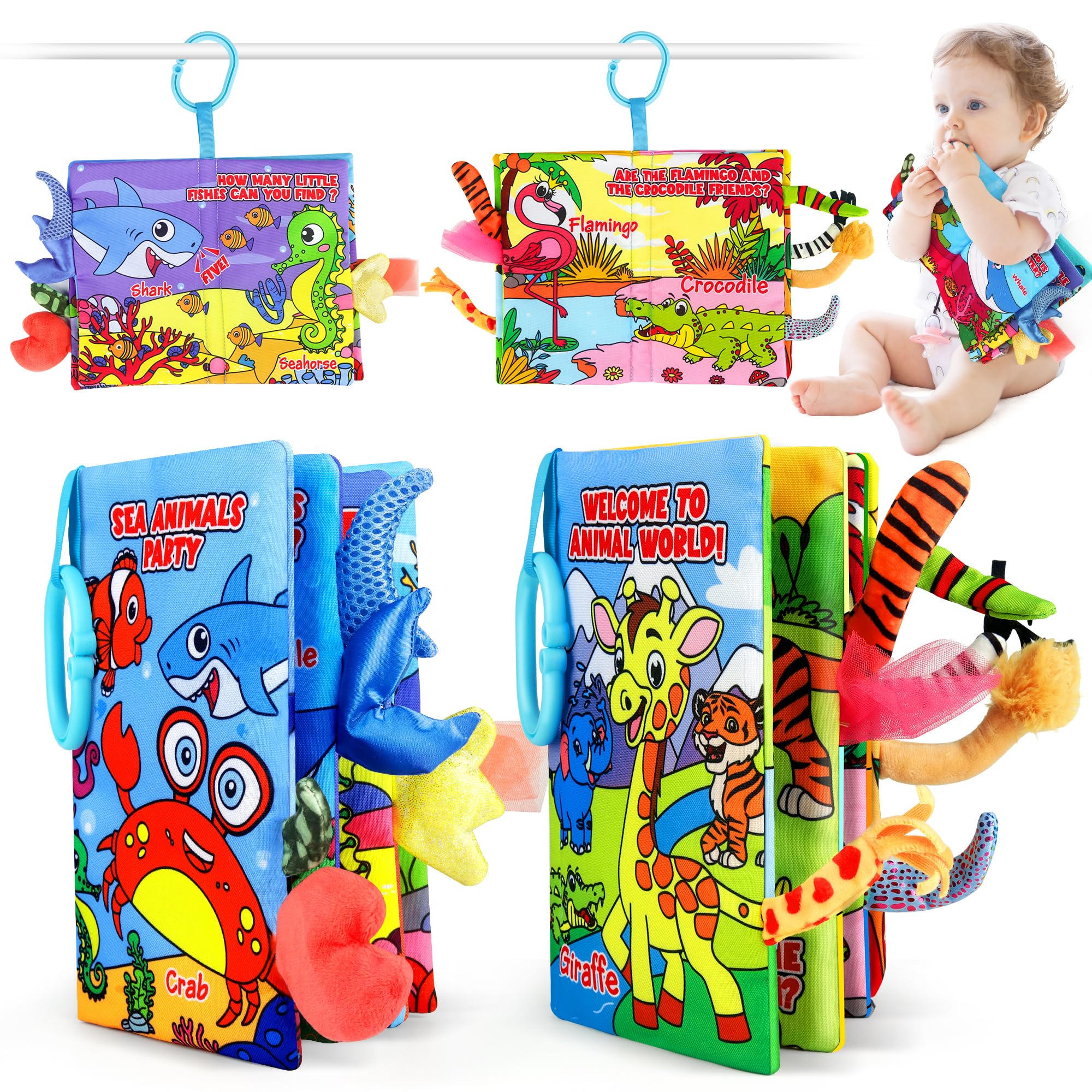 Vanmor Soft Baby Books for 0-18 Month Olds – 2PCS Crinkle Cloth Books with Forest & Ocean Animal Themes, Infant Sensory Toys for Tummy Time & Early Learning, Perfect Christmas Gift for Newborns & Toddlers | Great for Playtime, Developmental Milestones & Baby Shower Gifts