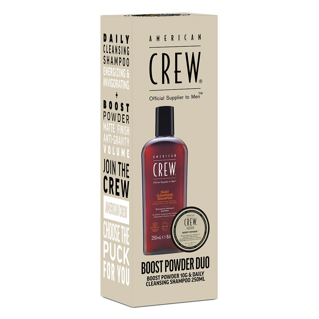American Crew Classic Daily Cleansing Shampoo 250ml & Boost Powder 10g Duo Pack - Men's Hair Care Set for Daily Cleansing and Volume Boost - Perfect for Home Use and Travel