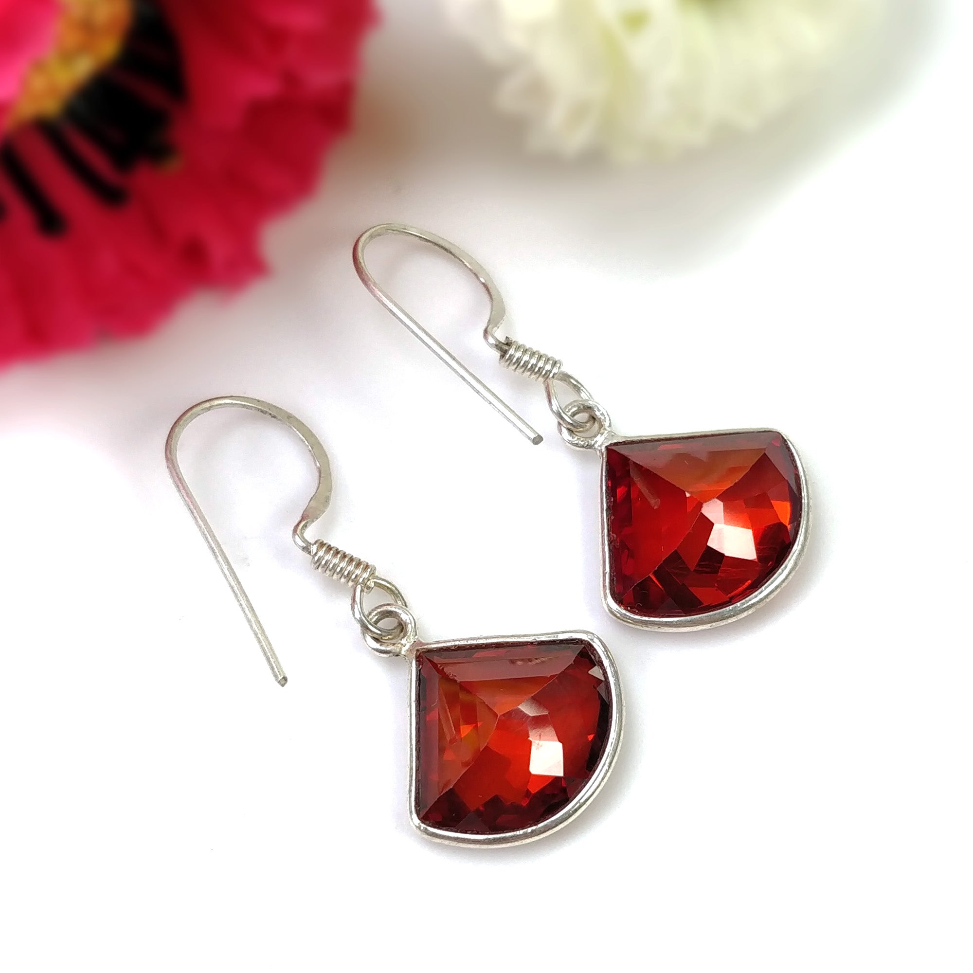 925 Sterling Silver Blue Coral Simulated Drop Dangle Hoop Earrings - 4.66gms Synthetic Gemstone Bezel Set Jewelry for Women | Perfect for Parties, Weddings & Everyday Wear