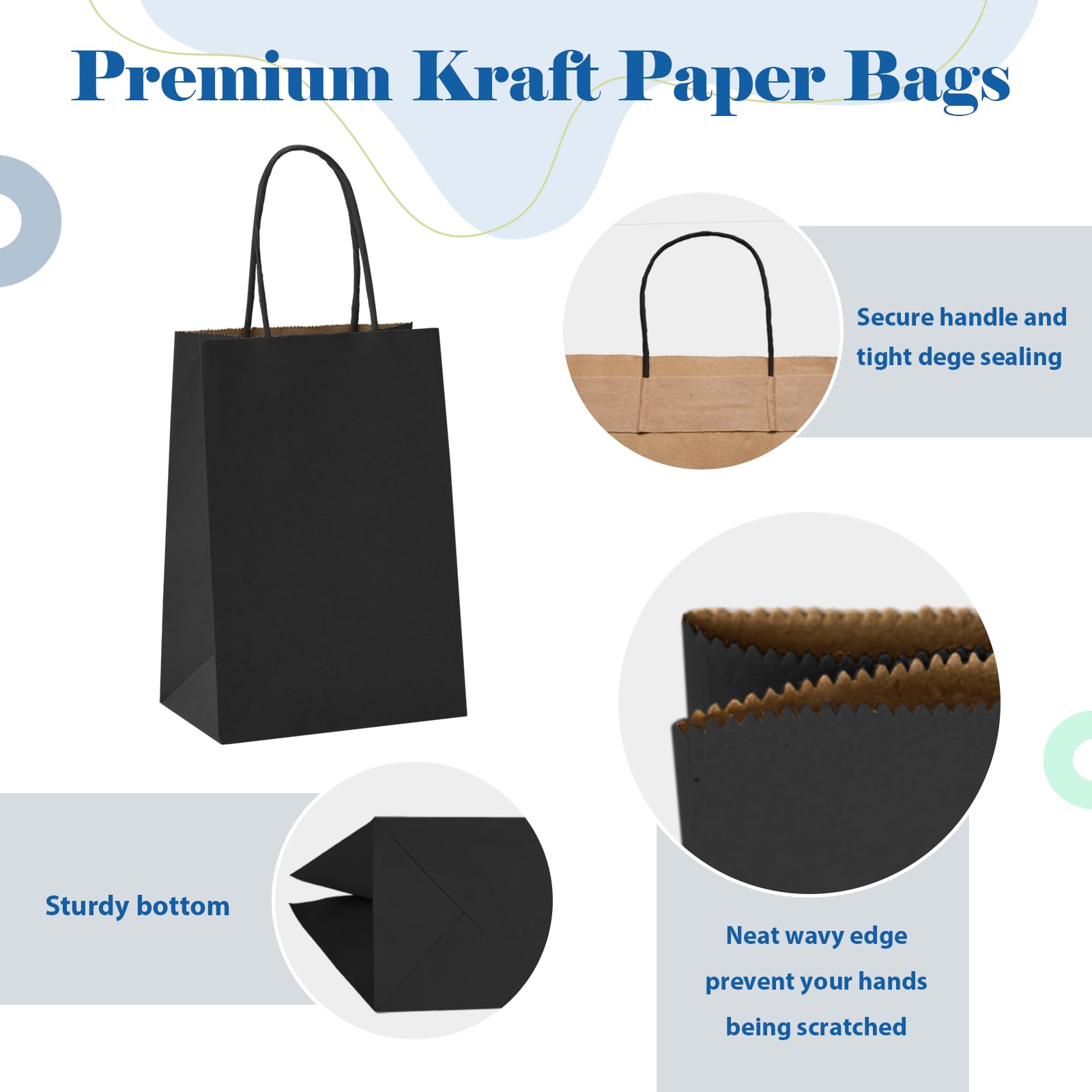 GSSUSA Kraft Paper Gift Bags 5.25x3.75x8 Inches - 20 Pack Black Handle Bags | Bulk Eco-Friendly Shopping Bags for Retail, Parties, Weddings, Grocery & Business | Perfect for Gift Wrapping, Merchandise Packaging & Boutique Displays