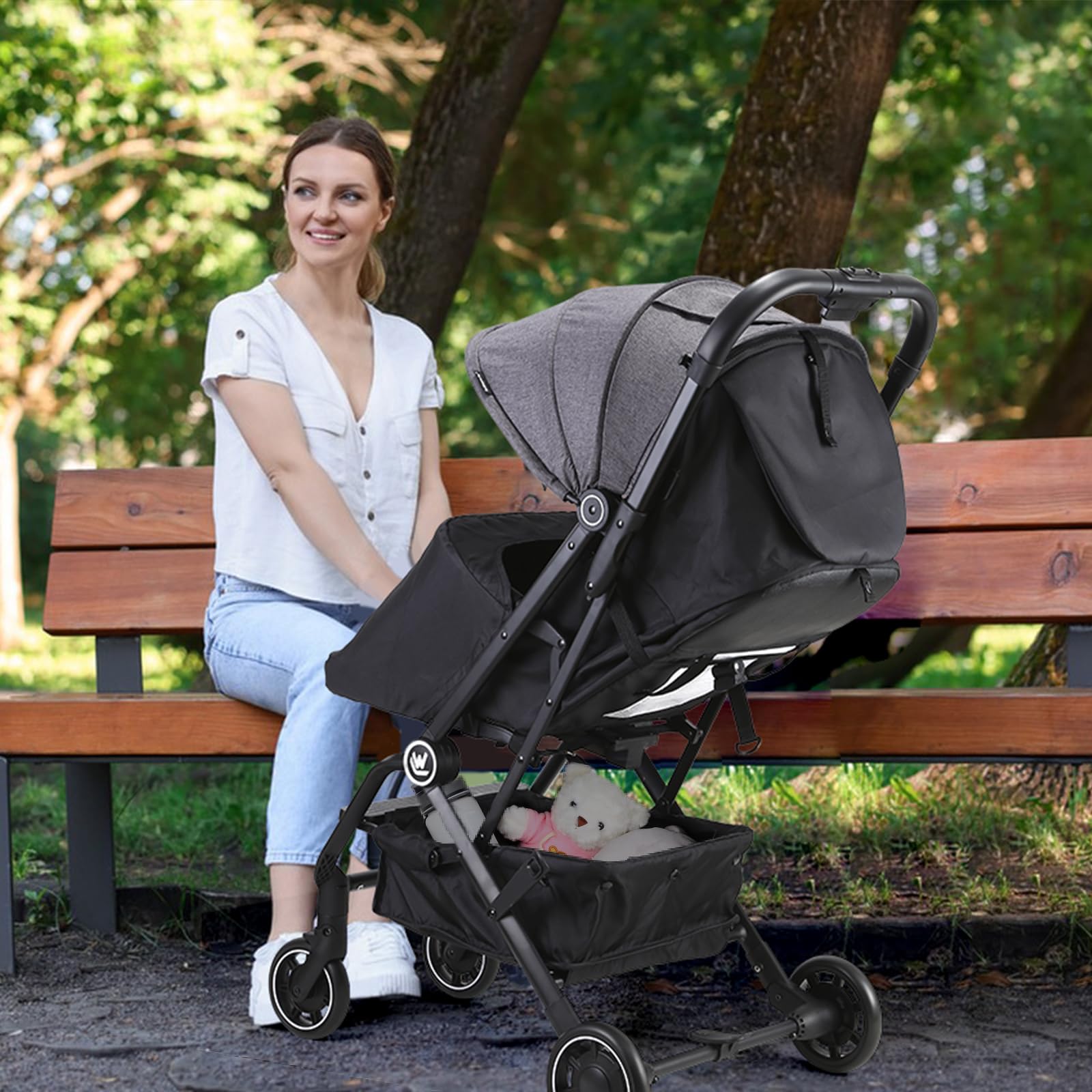 Lightweight Compact Baby Stroller for Travel - One Hand Foldable with Hidden Foot Cover & Sleep Shade, Oversized Storage Basket | Perfect for Airplane Trips & Everyday Use