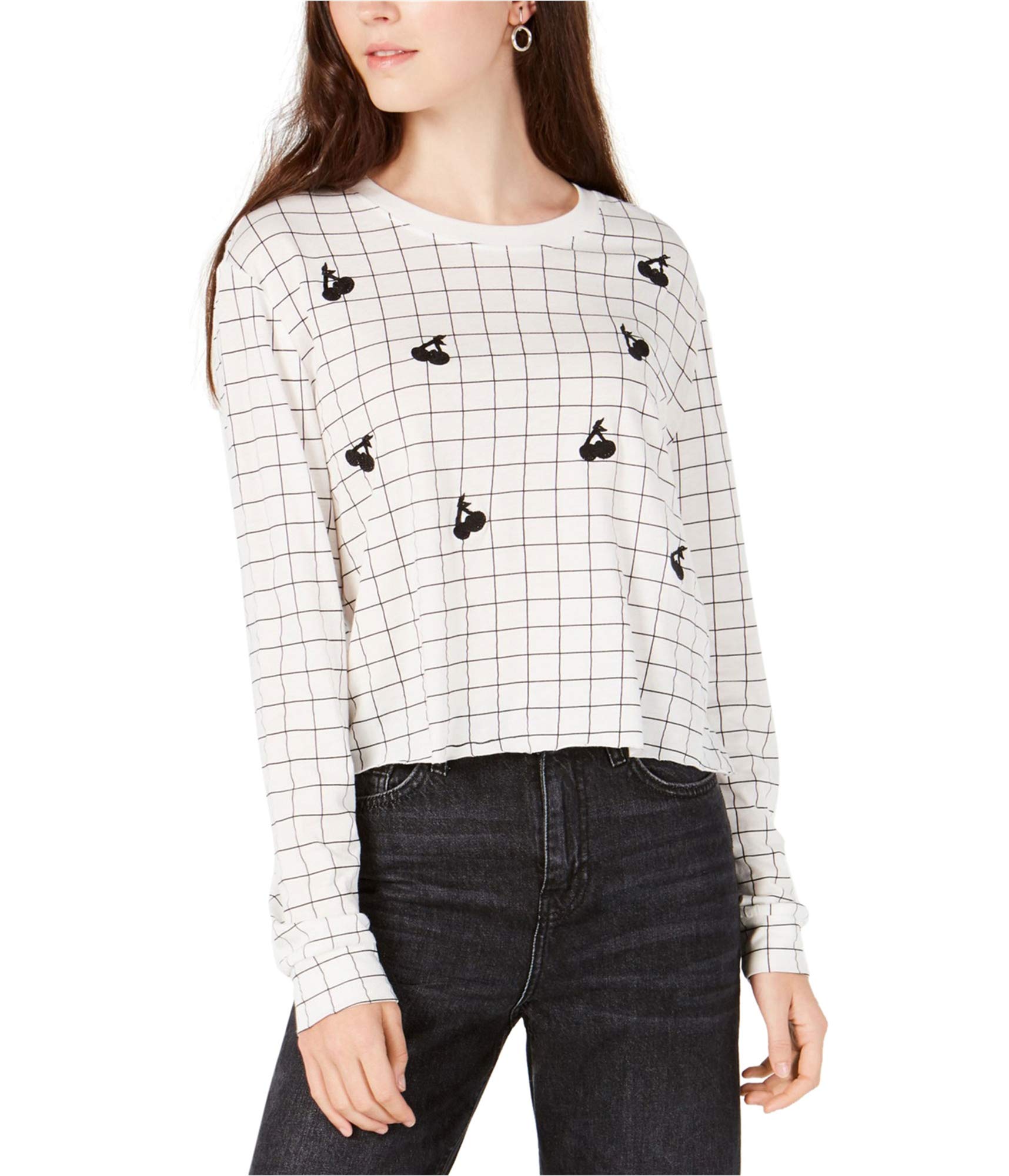 Women's Carbon Copy Cherries Embellished T-Shirt - White, Small | Casual Summer Top for Outings & Beach Days