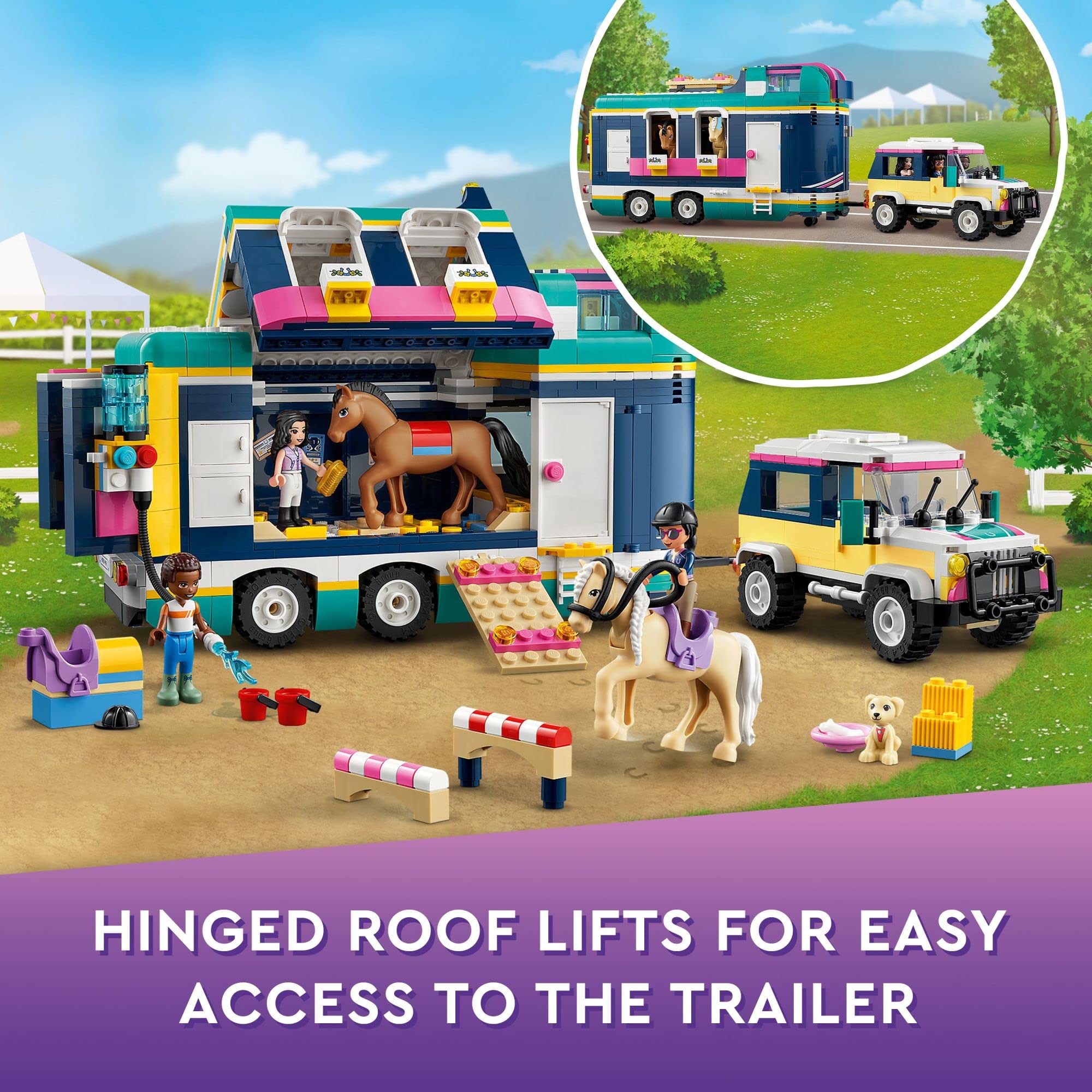 LEGO Friends Horse Show Trailer 41722 - Building Toy for Kids Ages 8+ with 2 Horses, SUV Car & Riding Accessories - Animal Play Set for Girls & Boys - Perfect Gift for Horse Lovers | Pretend Play, Creative Building & Role-Playing Fun
