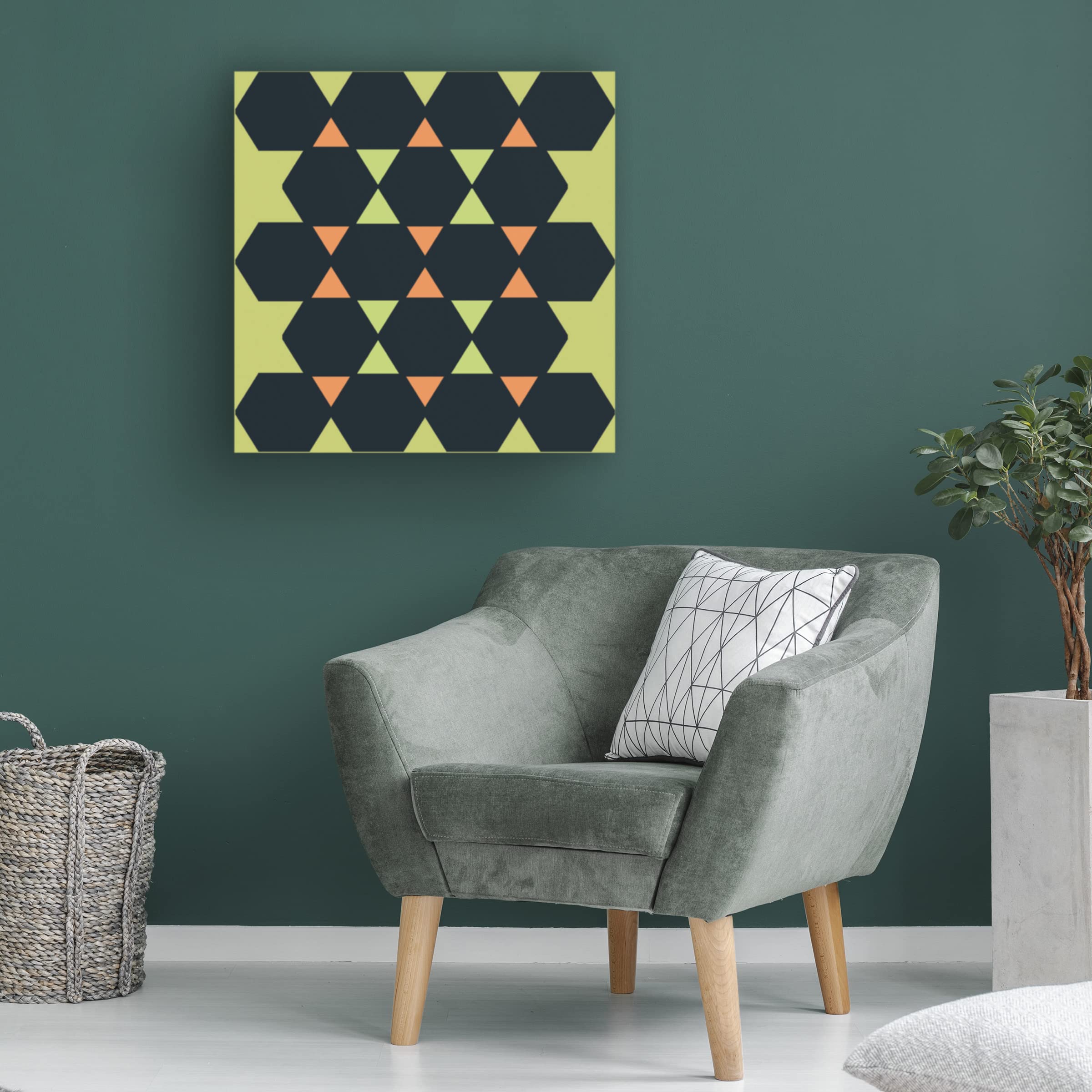 Hexagon Pattern 34 Abstract Canvas Wall Art by Richard Homawoo - Modern Geometric Home Decor for Living Room, Bedroom & Office