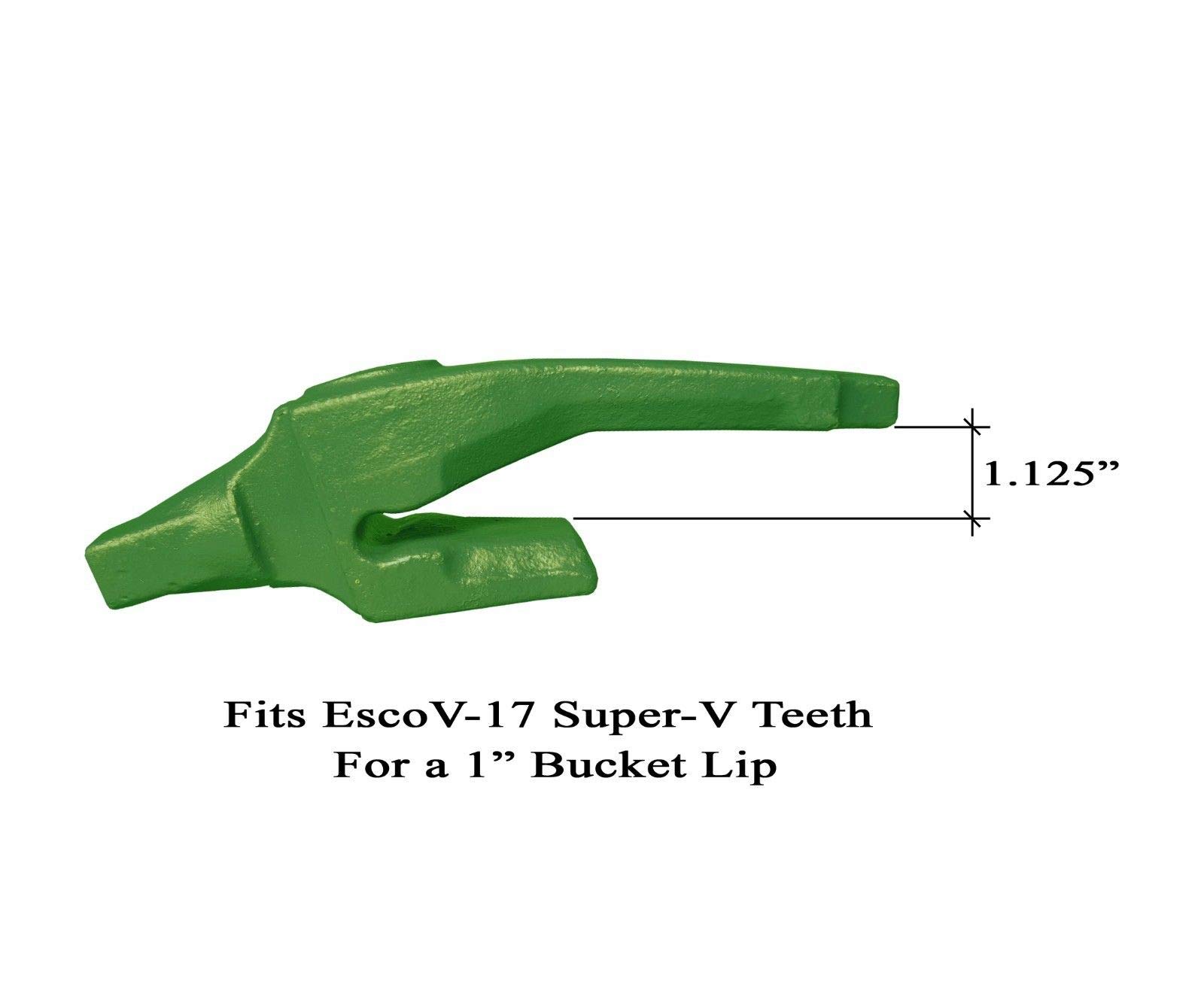 6-Pack Esco Style Super V Bucket Shanks & Dirt Teeth with Pins - 8842-V17, V17TYL - Heavy Duty Excavator Parts for Mining and Construction Equipment