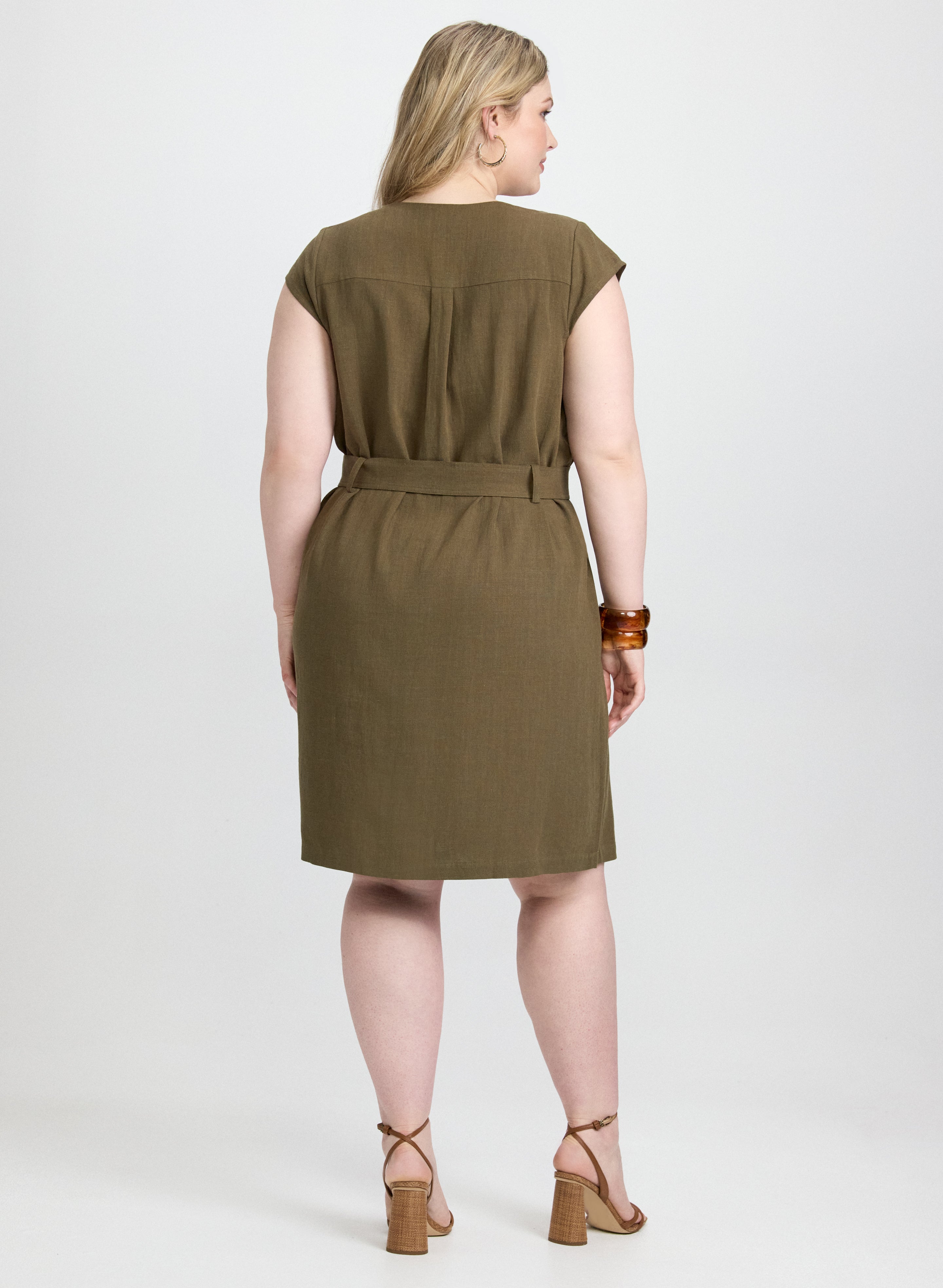 Stylish Belted Stretch Linen Blend Dress for Women - Comfortable Summer Casual & Office Wear - Perfect for Beach Vacations, Brunch Dates and Business Meetings