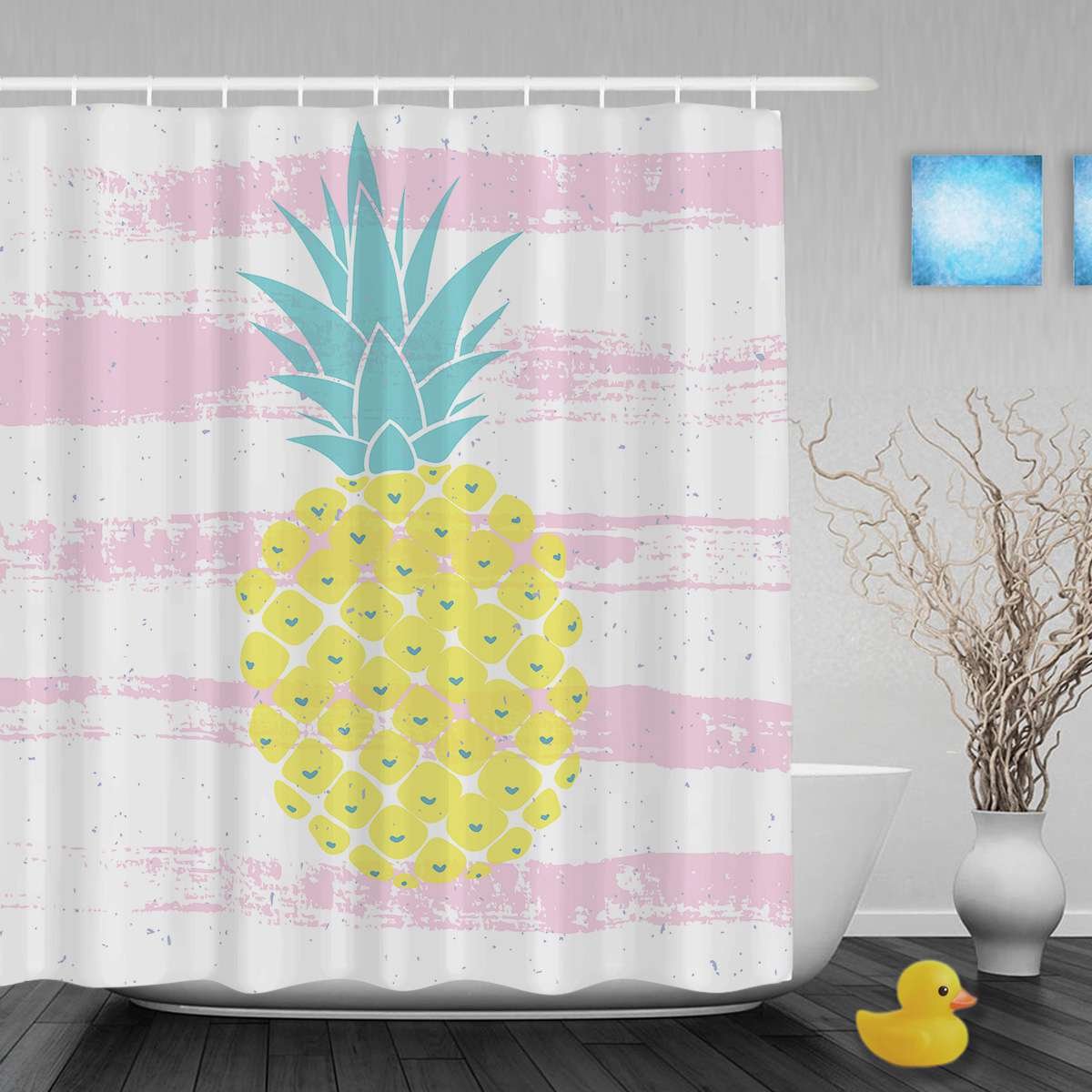 GUGLILI Pineapple Shower Curtain - Summer Fruit Bathroom Decor, Pink Polyester Fabric, 60x72 Inches - Perfect for Tropical & Beach Themed Bathrooms