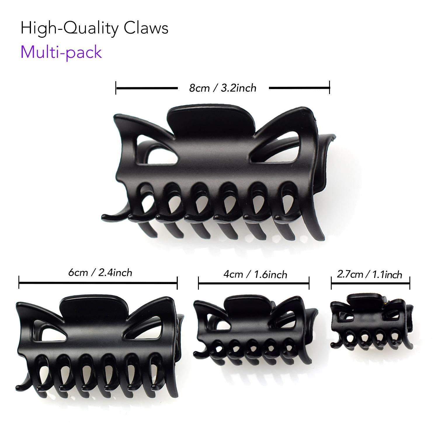 Basic Sense Hair Claws - 4pcs Non-Slip Plastic Hair Clips for Women, Strong Hold Hair Clamps for Thick Hair, Durable & Sturdy Hair Accessories (Clear) - Perfect for Workouts, Office, and Everyday Hairstyles