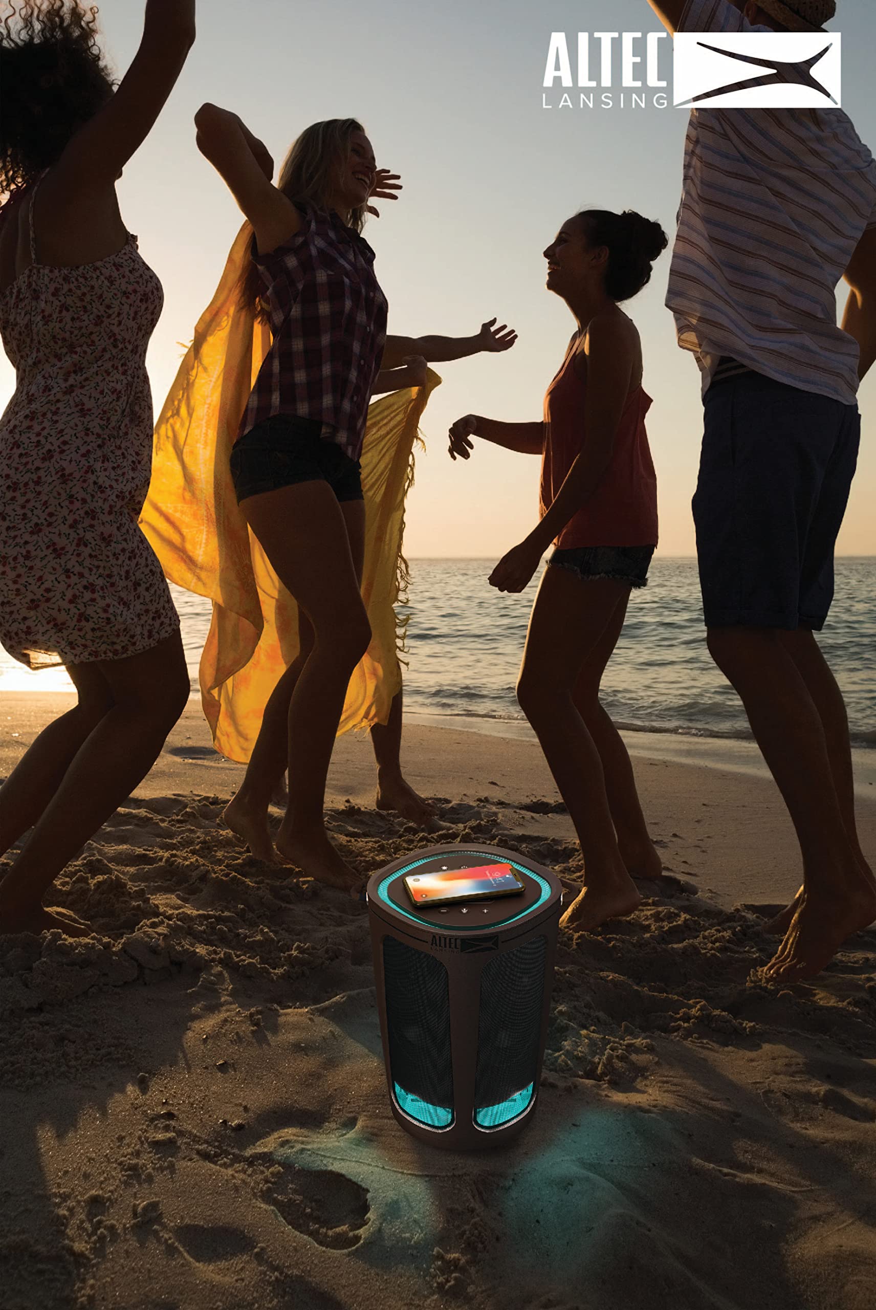 Altec Lansing Soundbucket XL Waterproof Bluetooth Speaker - Wireless LED Light Show, Qi Charging Pad, 20H Playtime, 100ft Range | Perfect for Pool Parties, Beach Outings & Outdoor Adventures