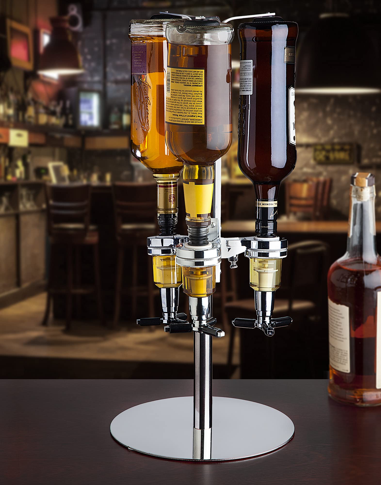 Godinger 3-Bottle Revolving Liquor Dispenser - Whiskey, Wine & Bourbon Vodka Bottle Holder - Perfect for Home Bars, Parties & Entertaining Guests