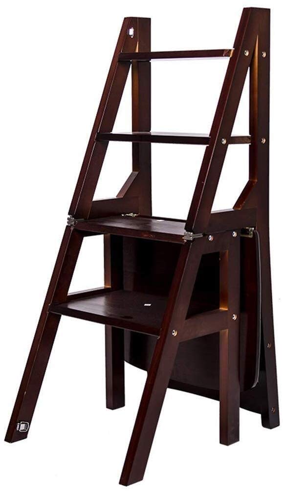 LUDIST 4-Step Foldable Wooden Step Stool for Kitchen, Indoor Climbing Stool, Multifunctional Flower Stand & Shoe Bench - Perfect for Home, Office, and Small Spaces