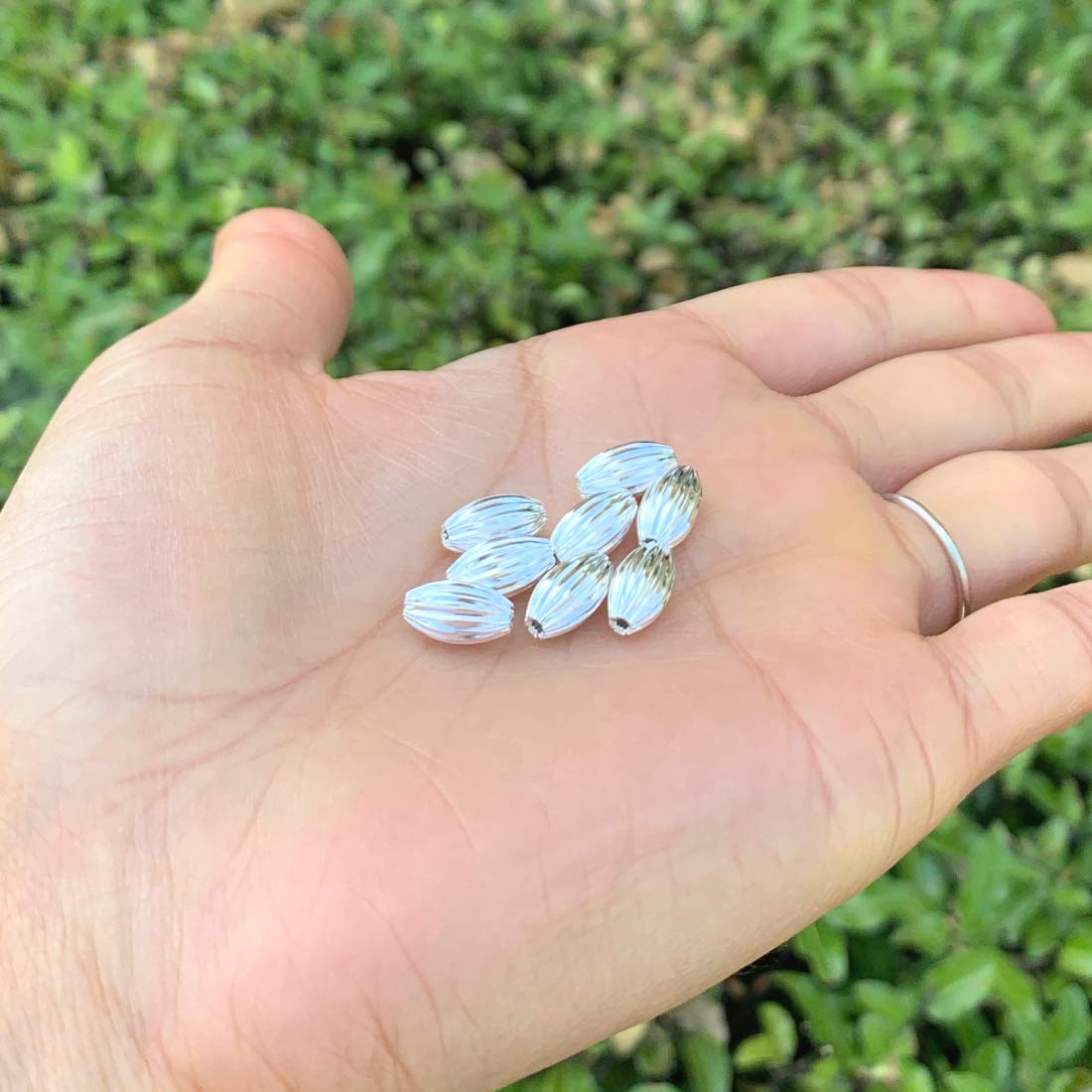 50pcs Silver Plated Brass Corrugated Oval Melon Beads 10mm x 6mm - DIY Jewelry Making, Bracelet & Necklace Craft Supplies - Perfect for Boho, Handmade & Fashion Jewelry Designs
