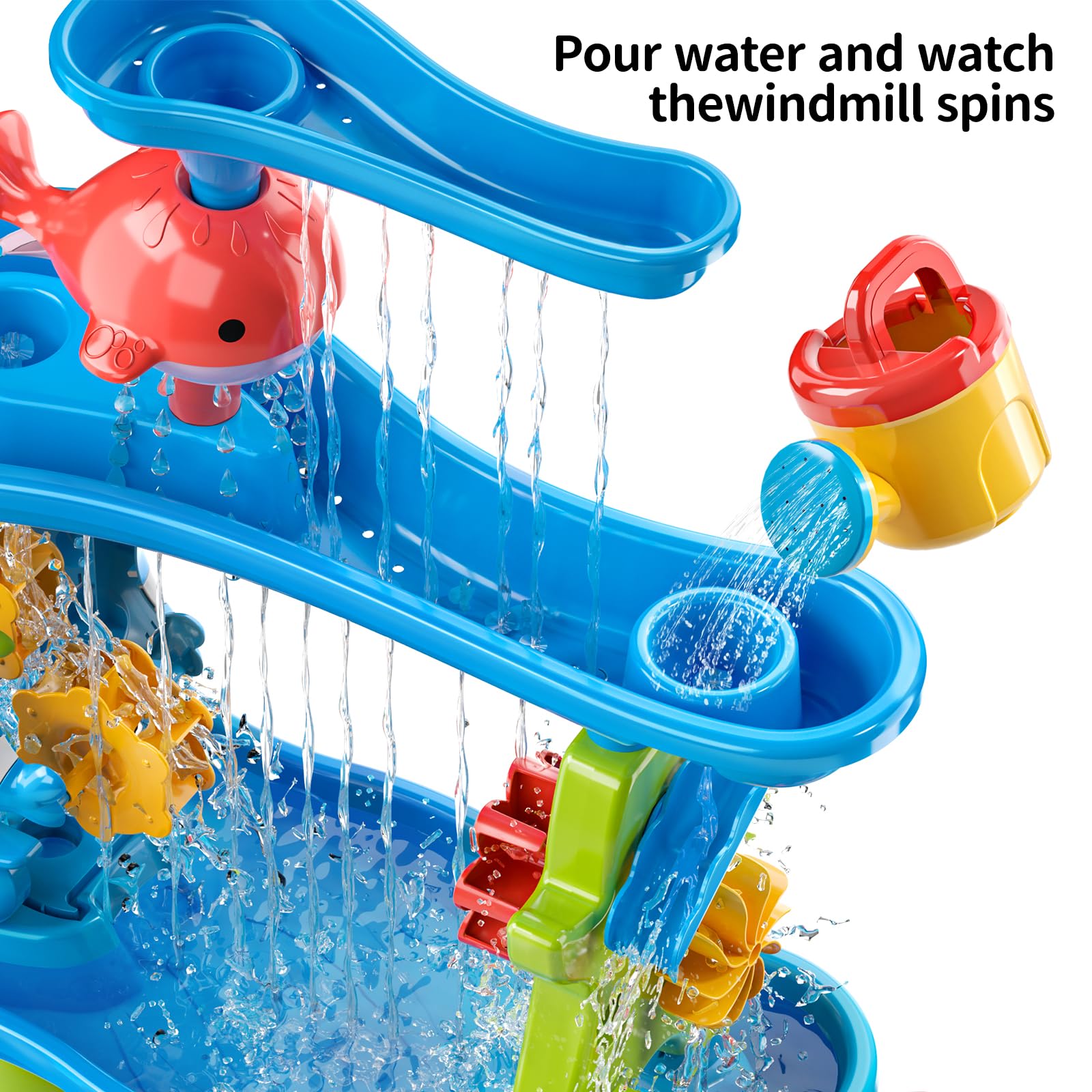 Temi Kids Water Play Table - Outdoor Sensory Activity Toy for Toddlers Ages 3-8, Sand & Water Table with Rain Showers for Backyard, Beach & Summer Fun - Perfect for Boys & Girls Ages 3-5, 6-8 (Great for Sensory Play, Outdoor Learning & Summer Activities)