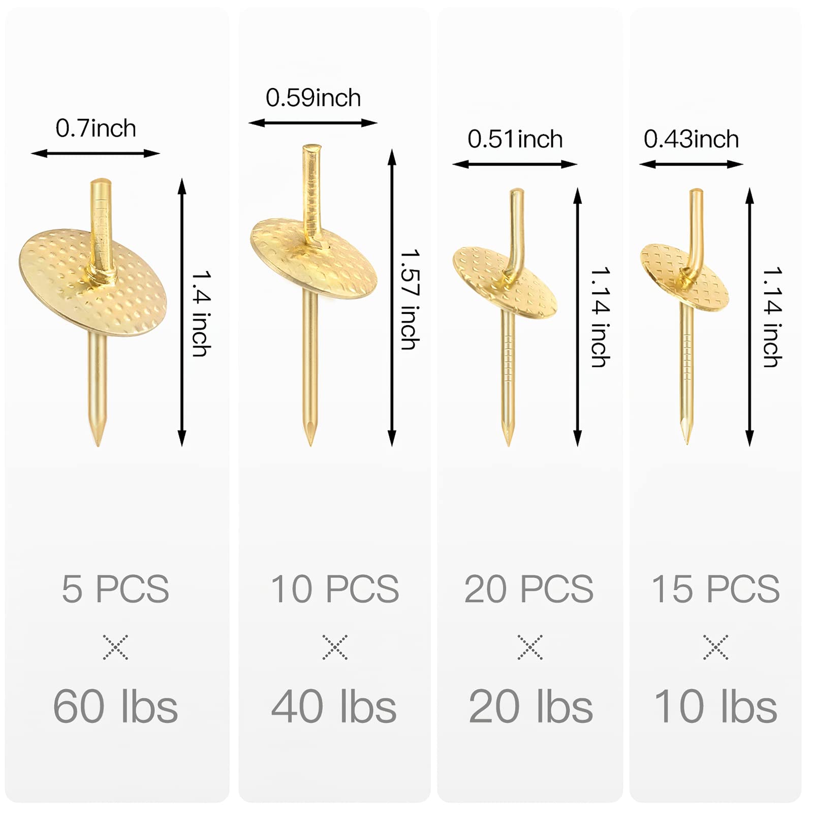 Hommie Picture Hanging Nails Kit - 50PCS Heavy Duty Wall Hangers (10-60 lbs) for Frames, Canvas, Mirrors & Drywall | Easy One-Step Installation for Home & Office Decor