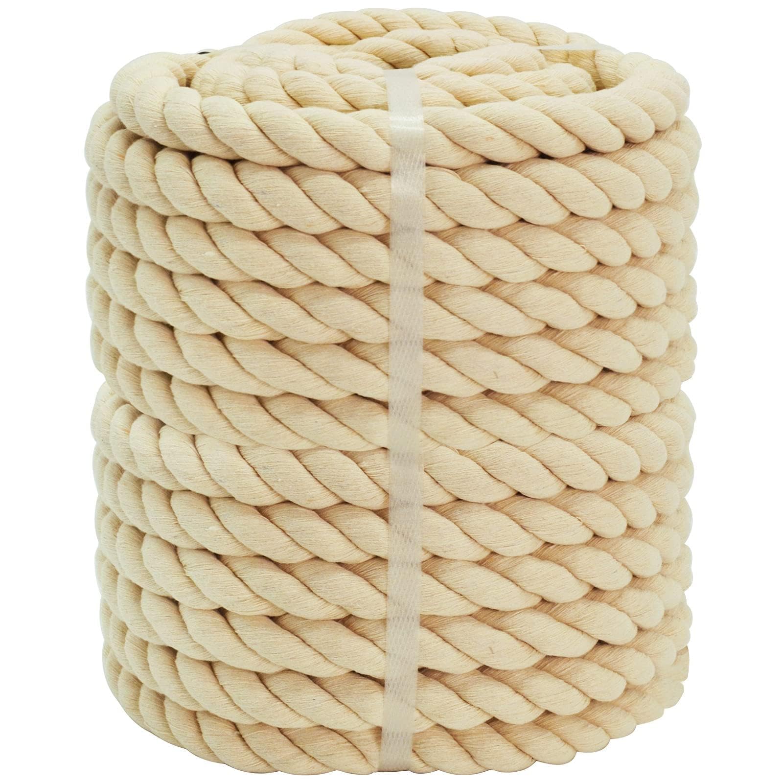 Premium 1-Inch x 100-Feet 100% Natural Cotton Rope - Extra Thick Twisted Heavy Duty Rope for DIY Crafts, Tug of War Games, Hammock Making & Home Decor - Perfect for Outdoor Activities, Camping & Macrame Projects