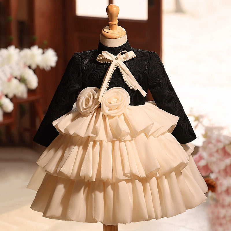 **Black Puffy Christmas Flower Girl Dress for Toddlers - Elegant Pageant Princess Gown for Birthday Parties & Holiday Celebrations**