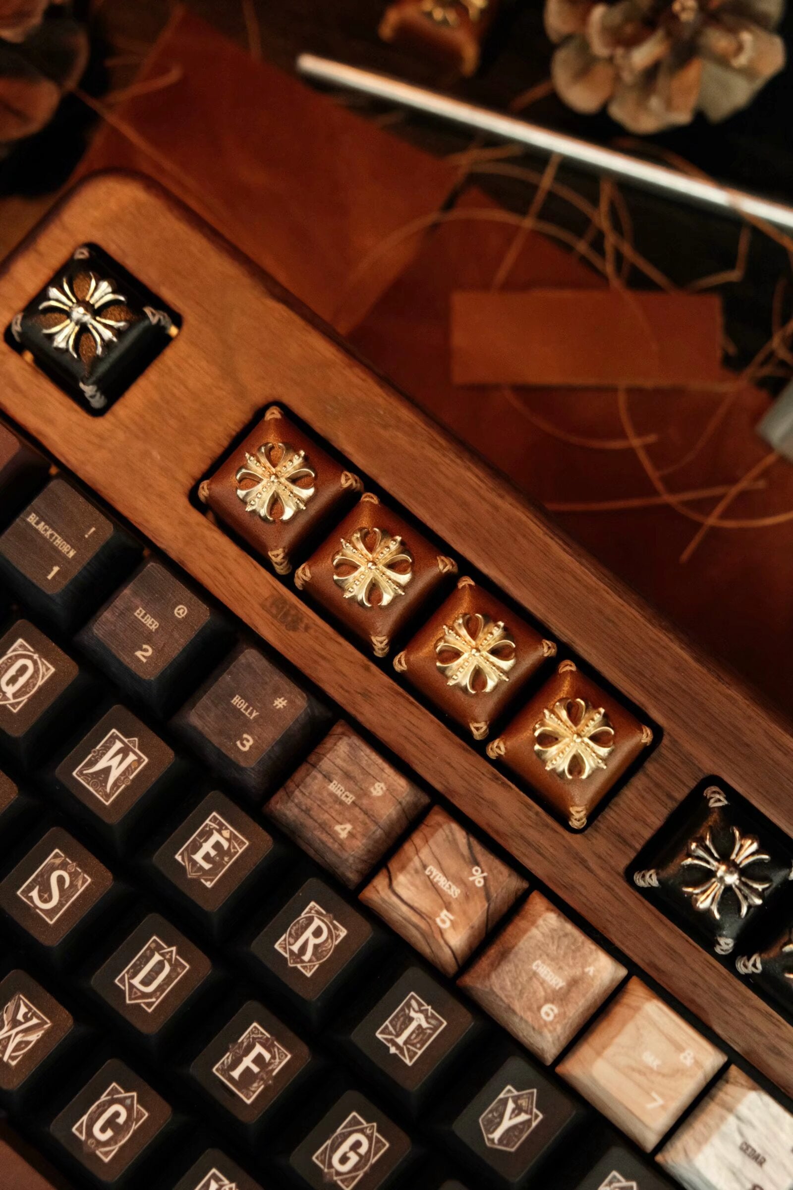 Chrome Hearts Style Leather Keycaps - Hand-Sewn Rivet Metal Parts & Personalized Fashion Keycaps for Mechanical Keyboards | Perfect for Gaming, Typing & Custom Keyboard Builds