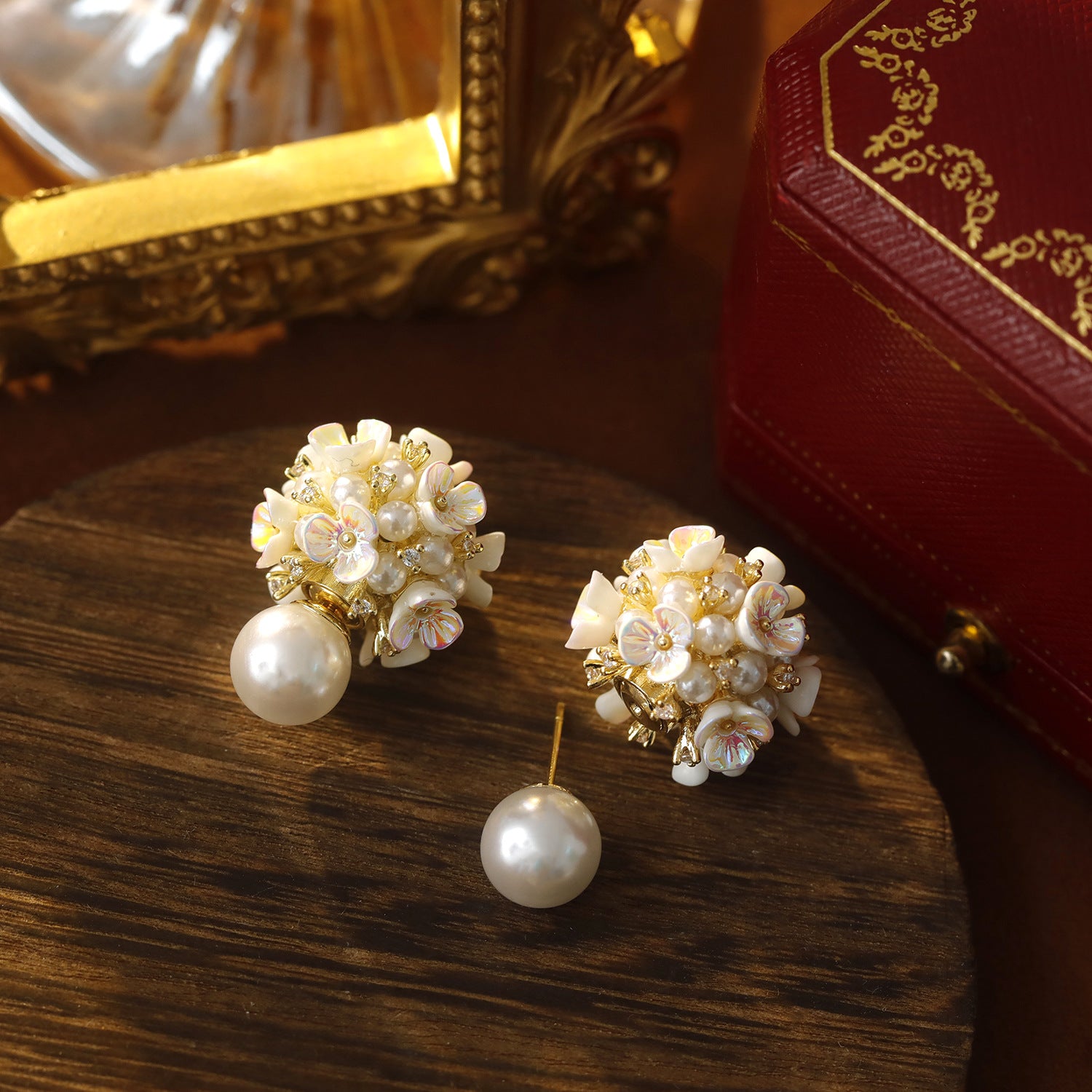 Elegant Pearl Flower Front Back Ear Jacket Earrings for Women | Dainty Pearl Stud Ear Cuff Jewelry | Perfect for Weddings, Parties & Everyday Wear (HE6351)