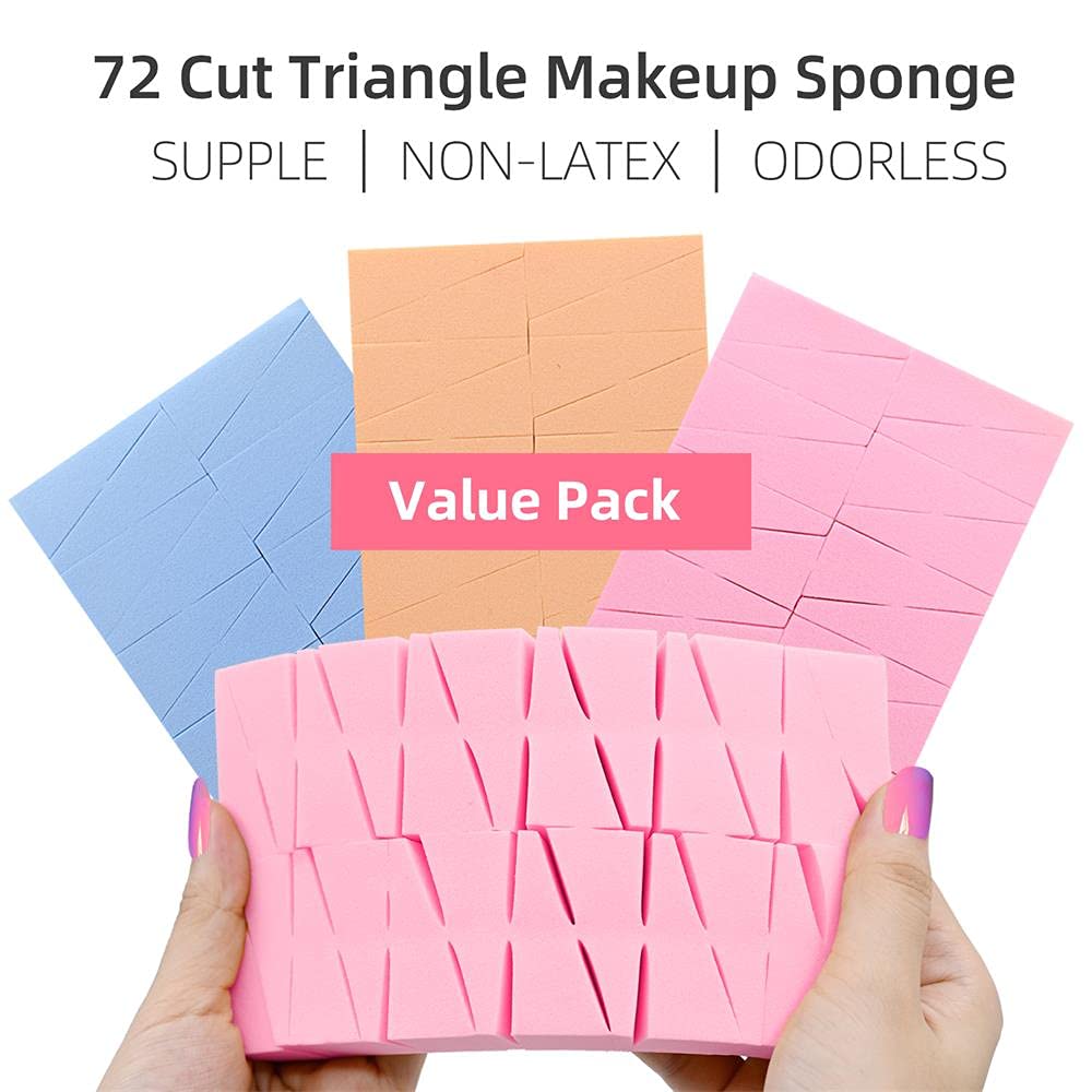 DOLOVEMK 72-Piece Makeup Sponge Set - Soft Foundation Blender, Powder Puff & Cosmetic Wedges (Pink/Blue) for Flawless Makeup Application | Perfect for Daily Use, Travel & Professional Makeup Kits